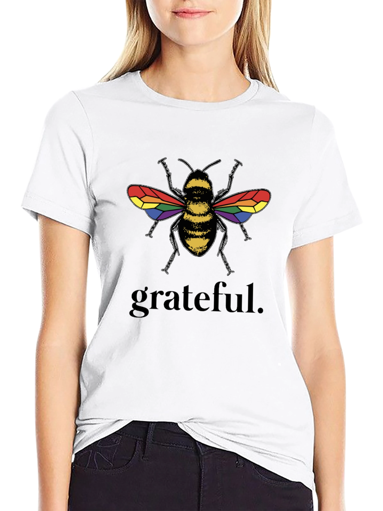 Grateful Bee Rainbow Wings Graphic T-Shirt