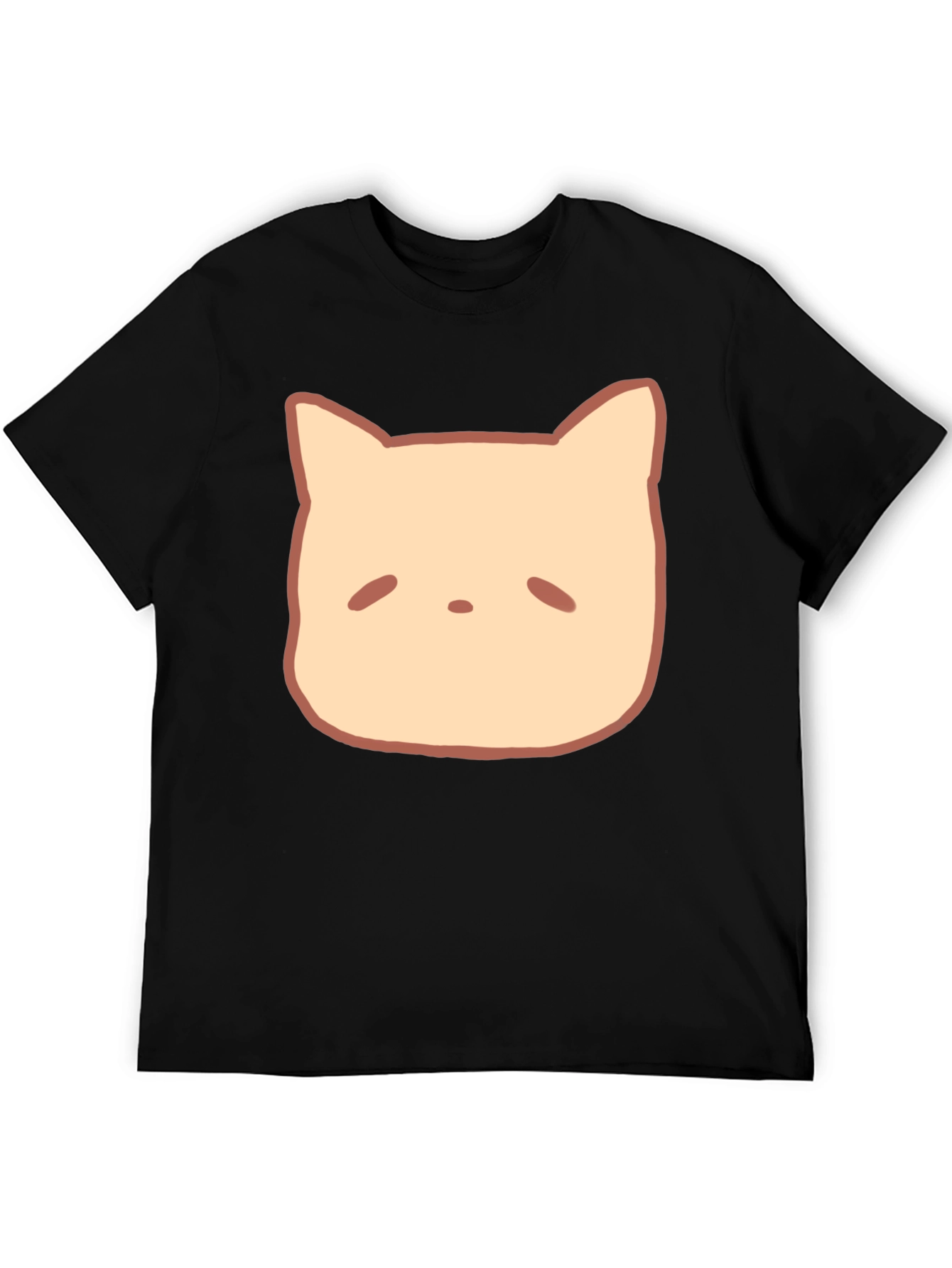 Minimalist Cat Face Graphic Tee - Black