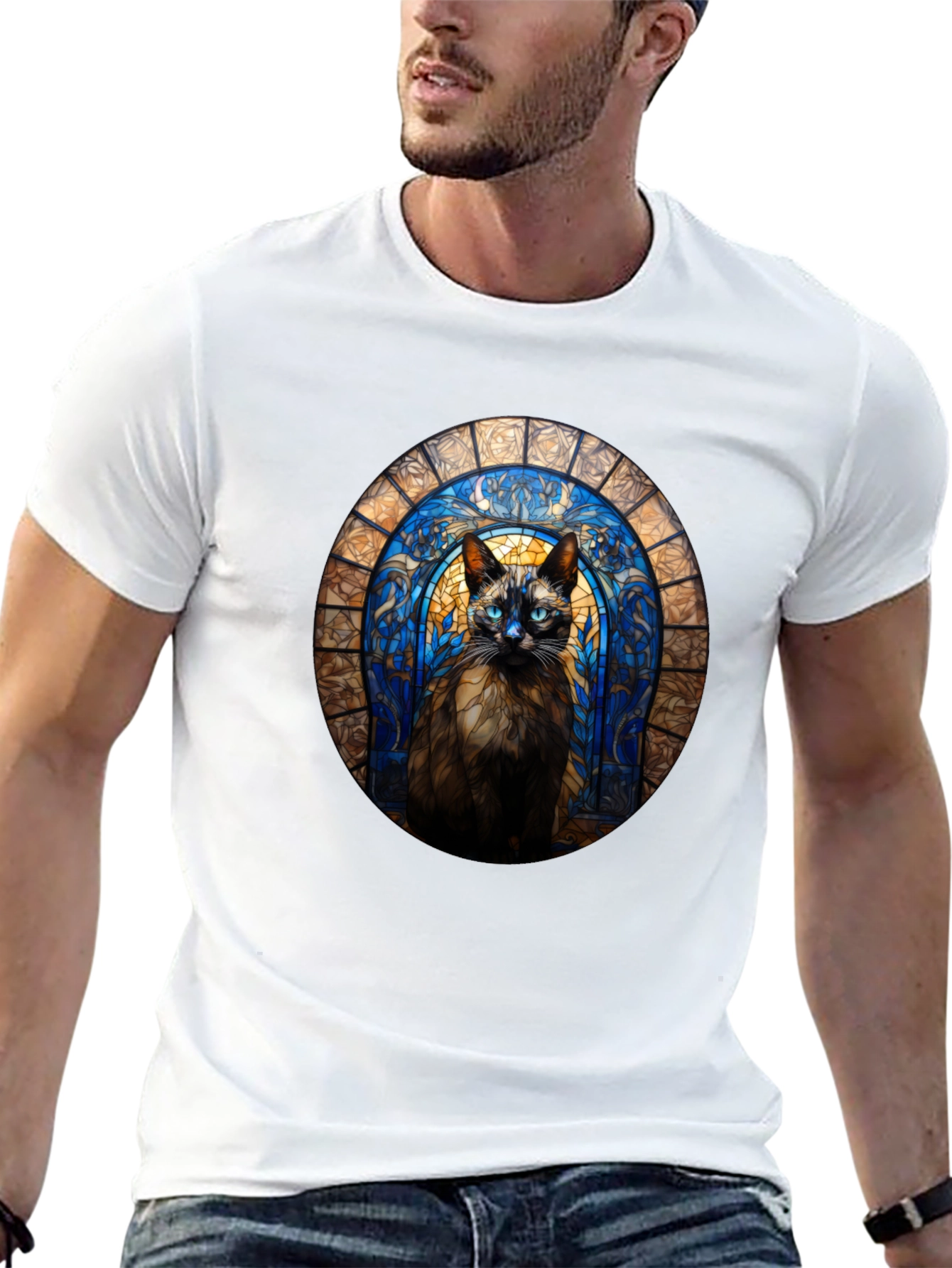 Stained Glass Cat T-Shirt - Unique Art Tee