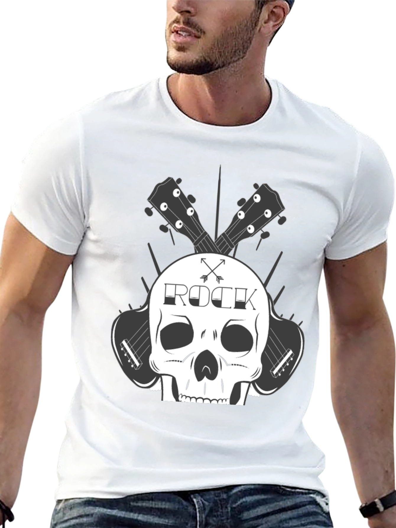 Rock Skull Guitar T-Shirt - Black