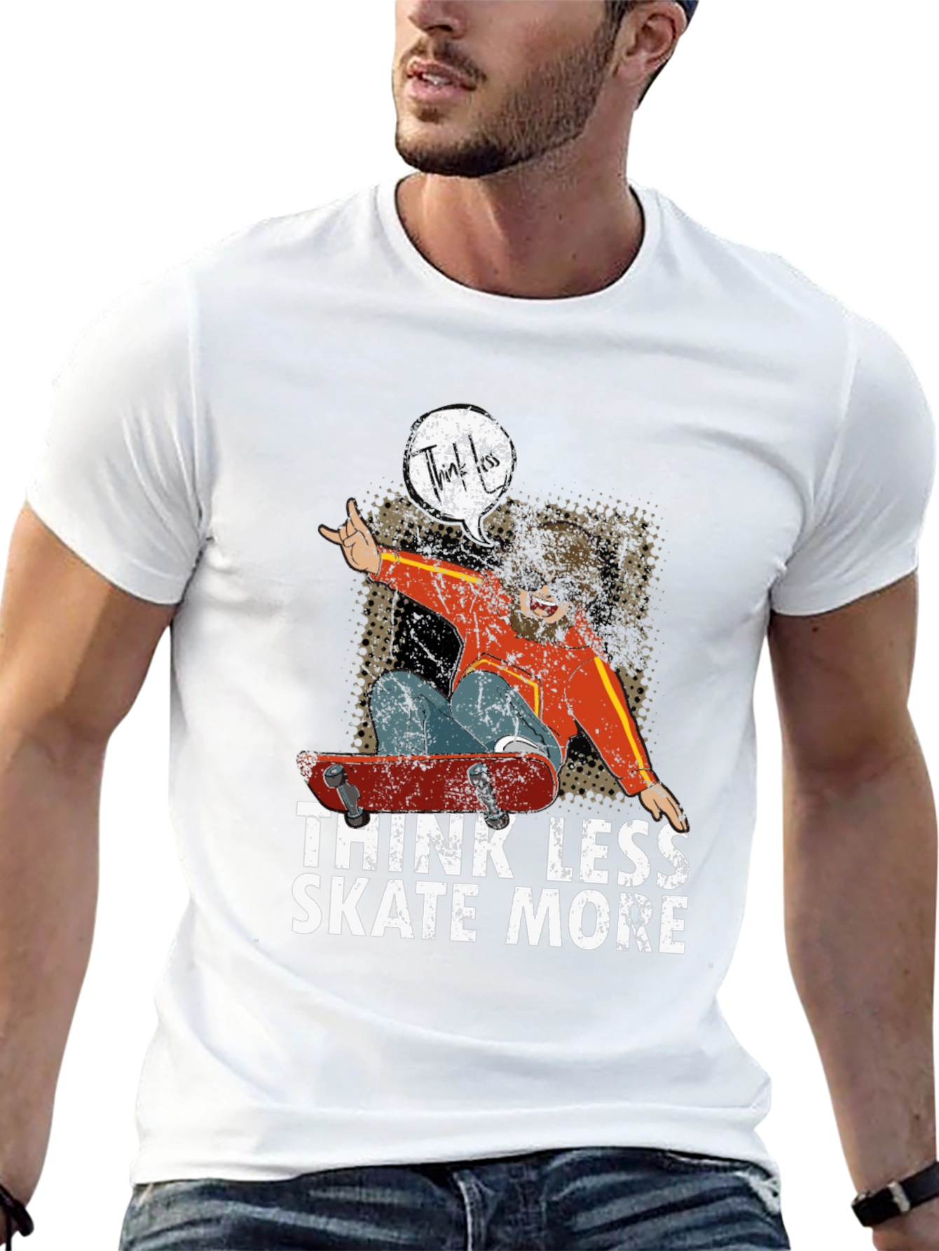 Think Less Skate More Black Graphic Tee