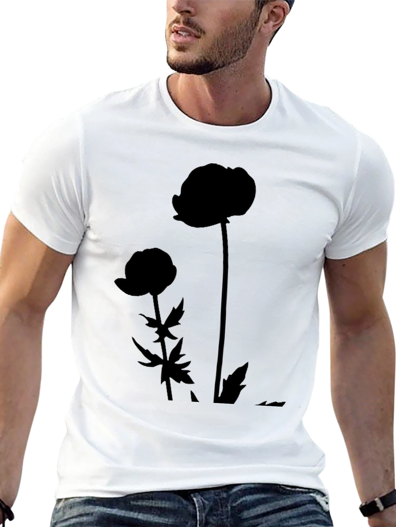 Minimalist Flower Silhouette Black T-Shirt