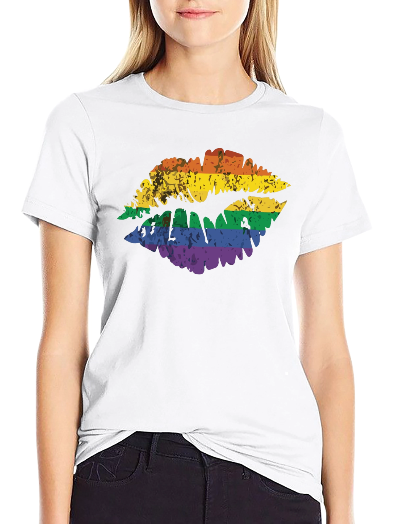 Pride Lips Graphic Tee - LGBTQ+ Rainbow Kiss T-Shirt