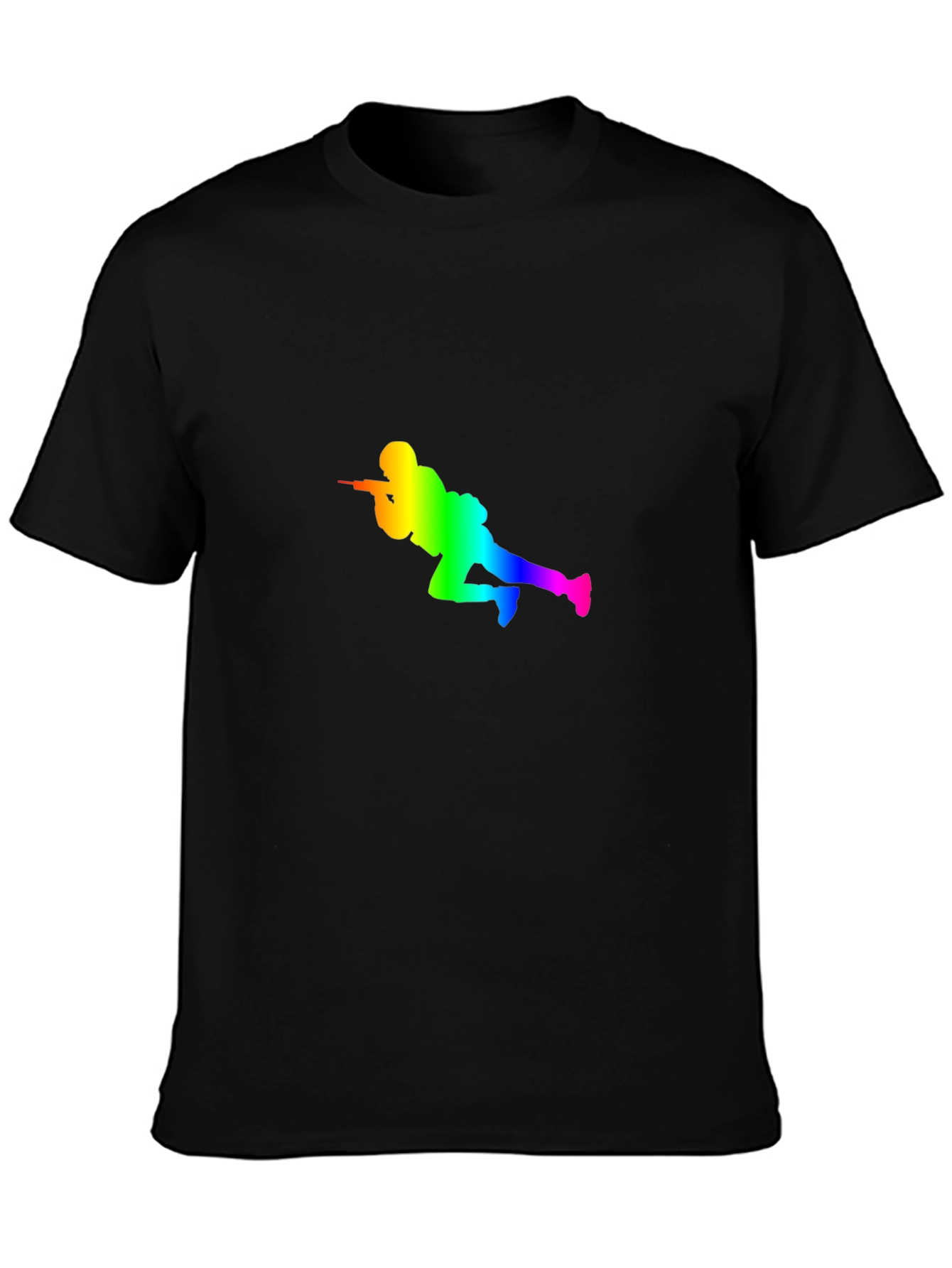 Rainbow Soldier Graphic Tee - Black Cotton Casual Shirt