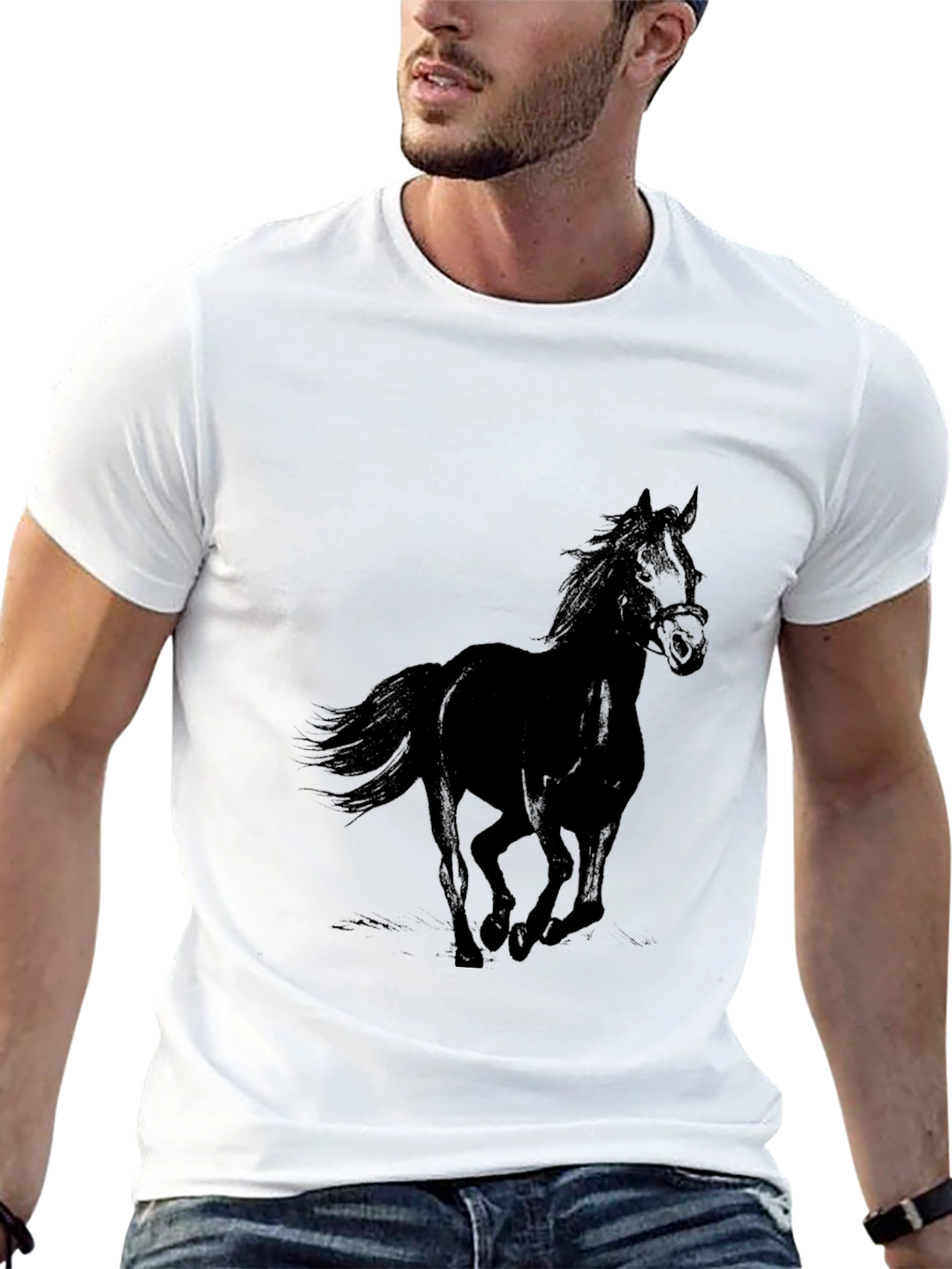 Black Horse Graphic T-Shirt - Mens Casual Tee