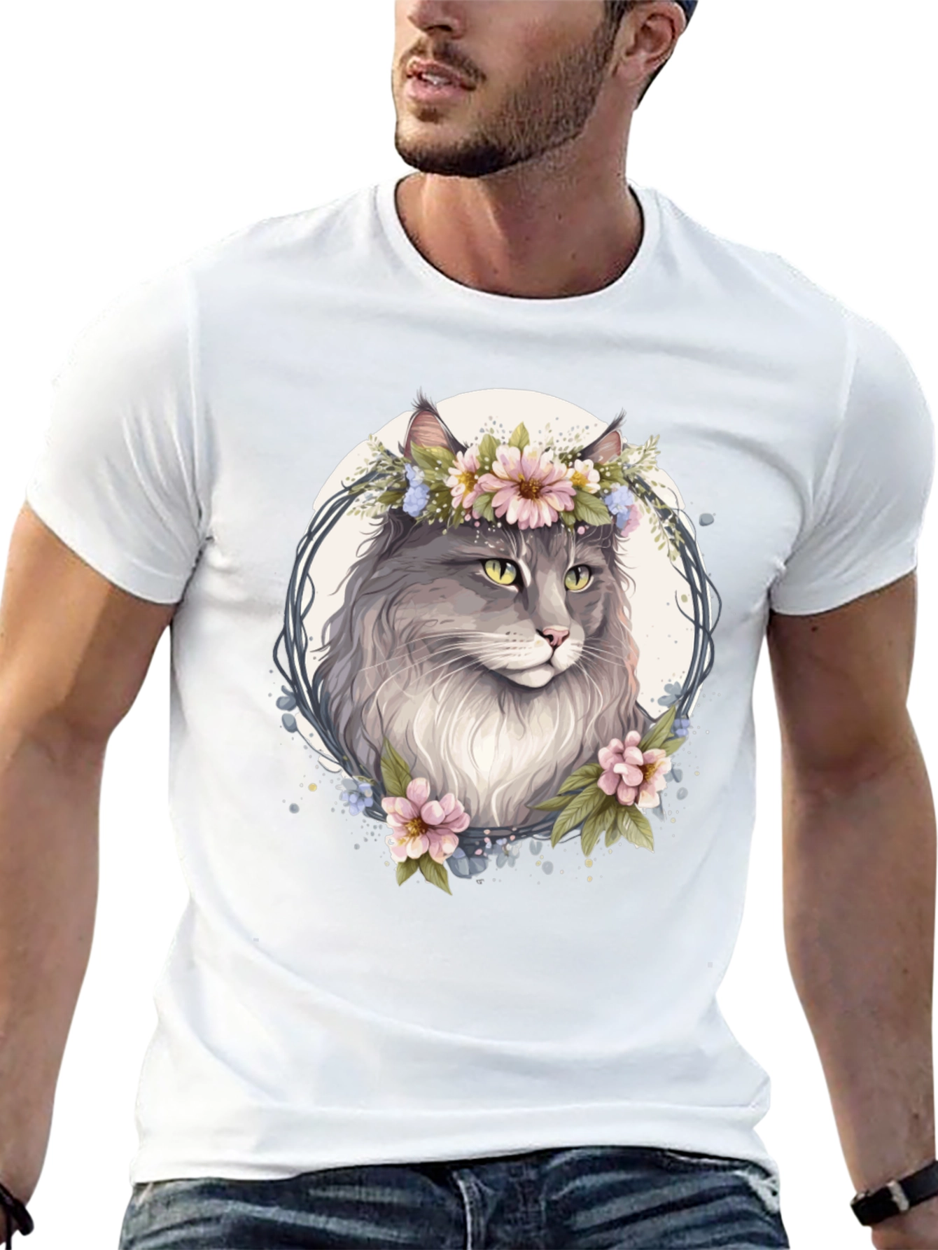 Floral Cat T-Shirt - Unique Graphic Tee