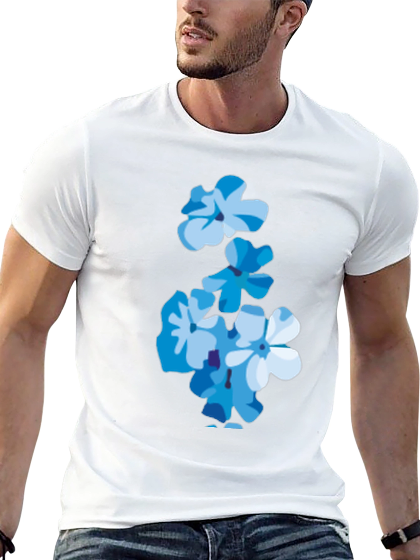 Floral Print Tee - Trendy Blue Flower T-Shirt