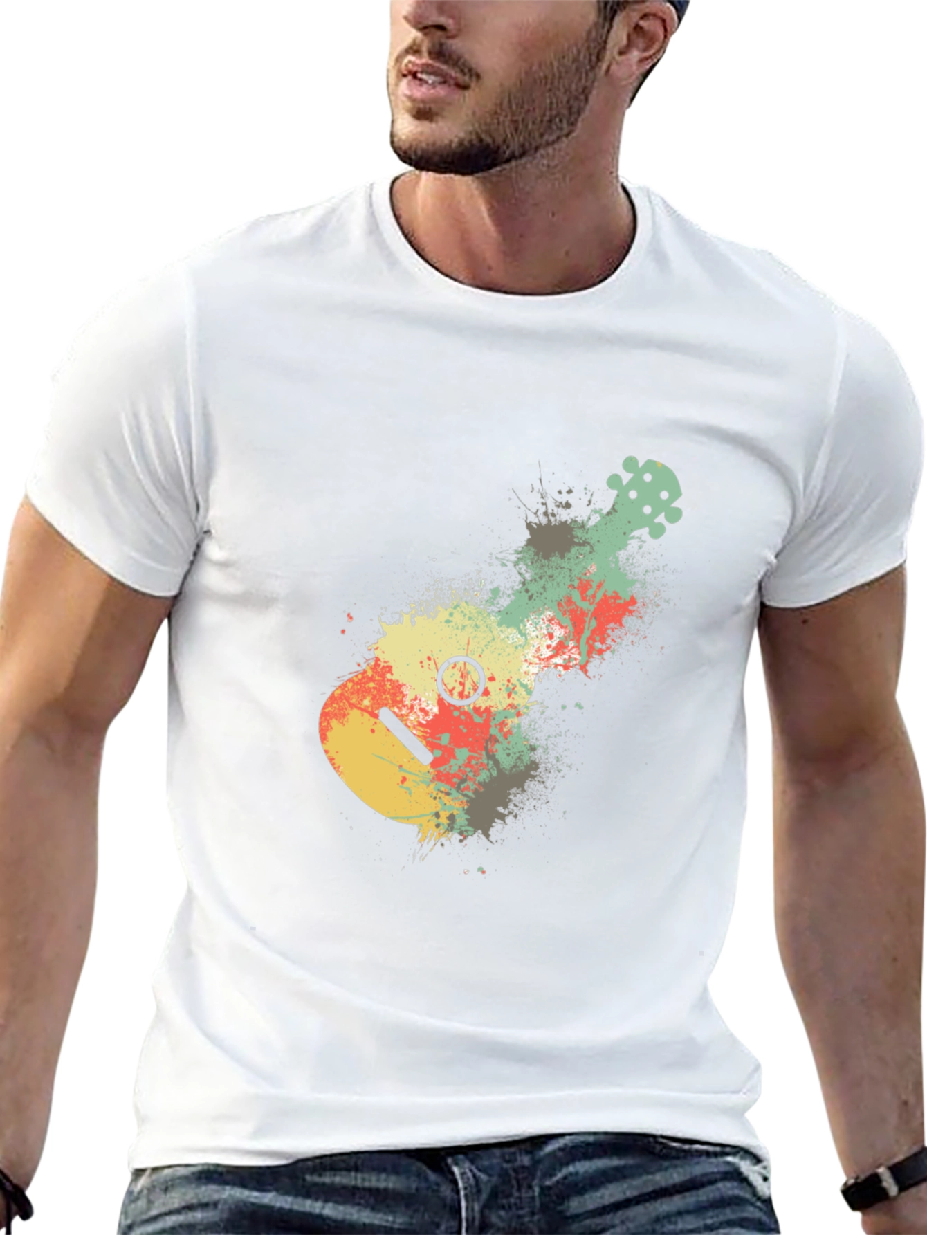 Ukulele Splash Graphic Tee - Black Cotton Casual