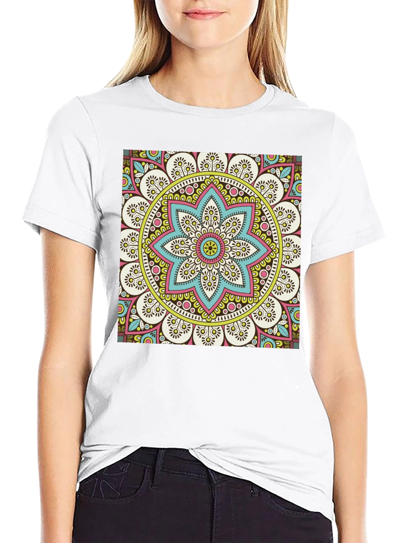 Mandala Print Black T-Shirt