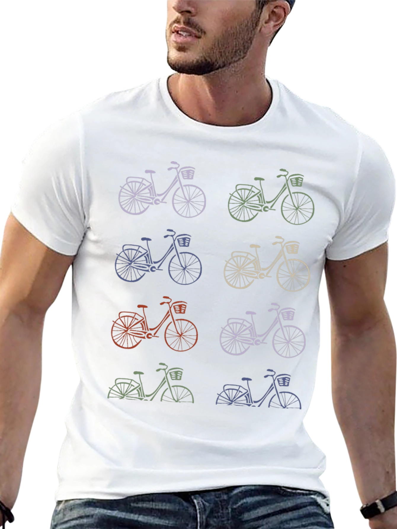 Retro Bicycle Print Black T-Shirt