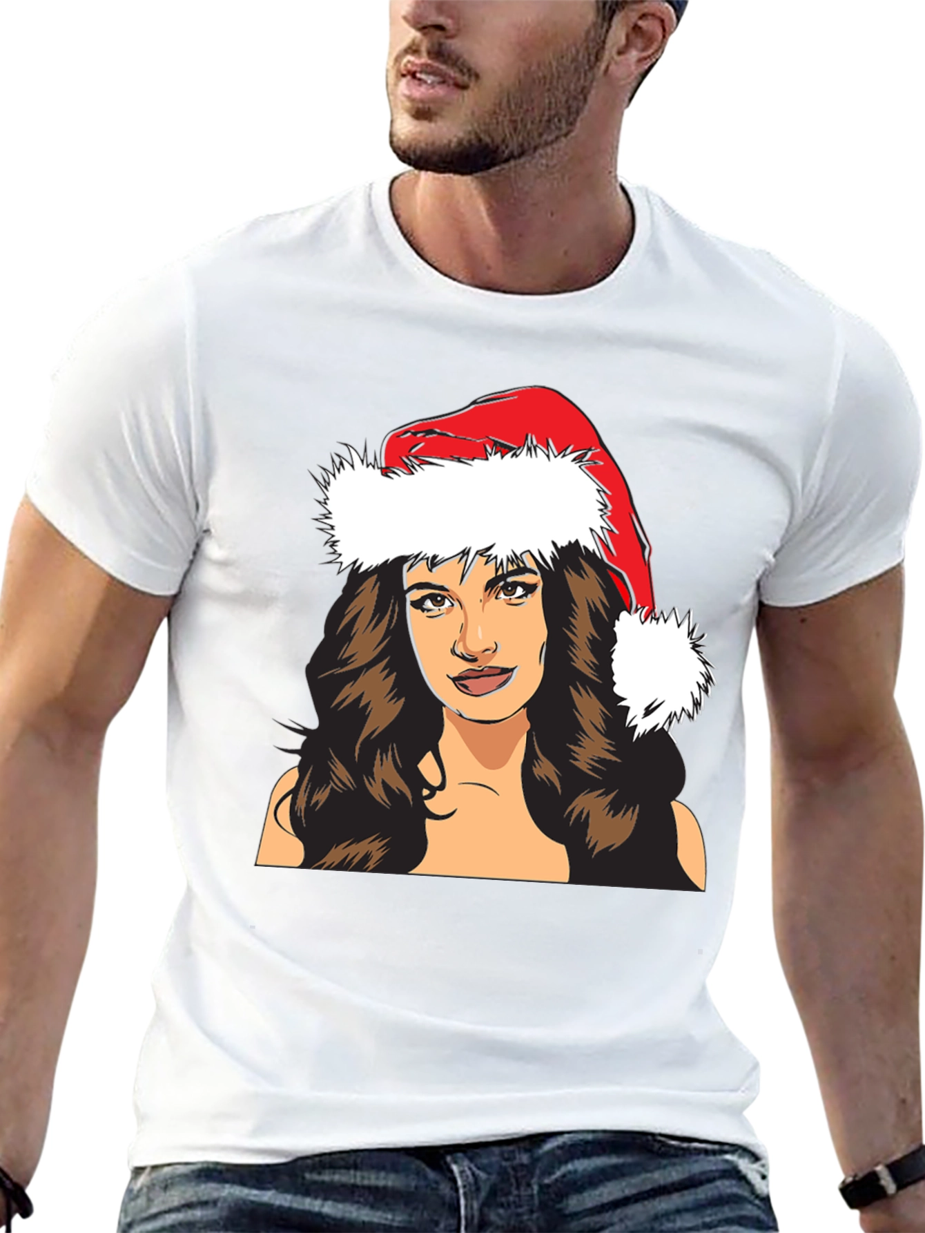 Festive Woman T-Shirt - Holiday Santa Hat Tee
