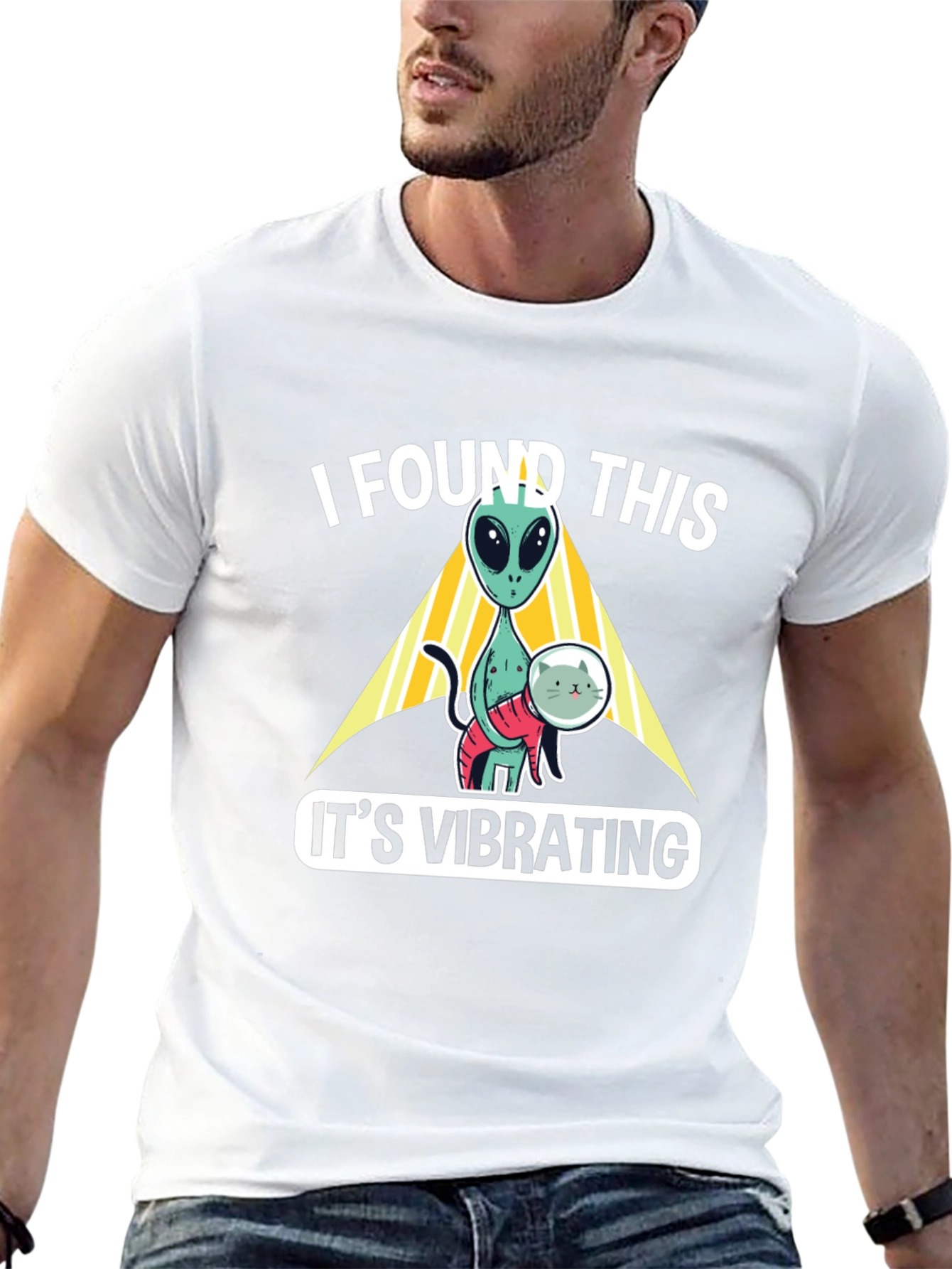 Alien Cat Vibrating Funny Graphic T-Shirt