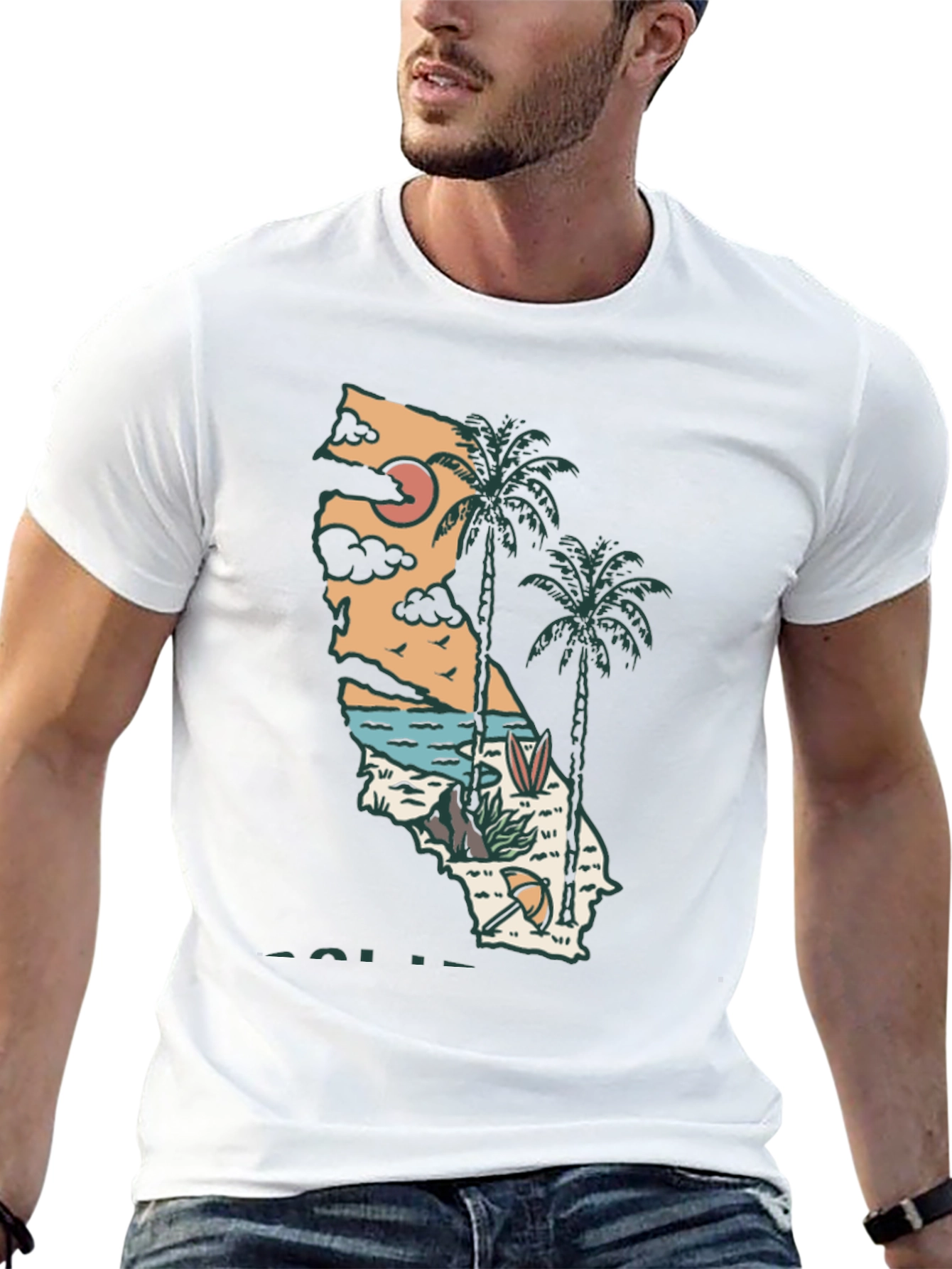 California Graphic Tee - Surf Palm Design