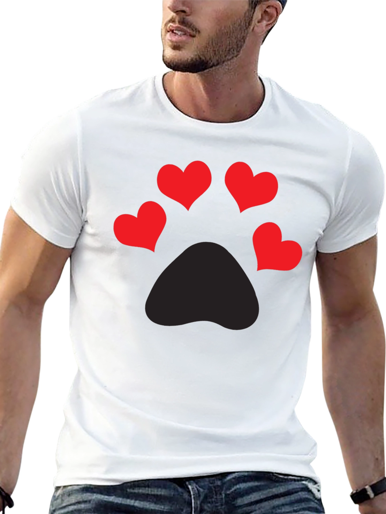 Heart Paw Print Graphic Tee - Mens Black T-Shirt