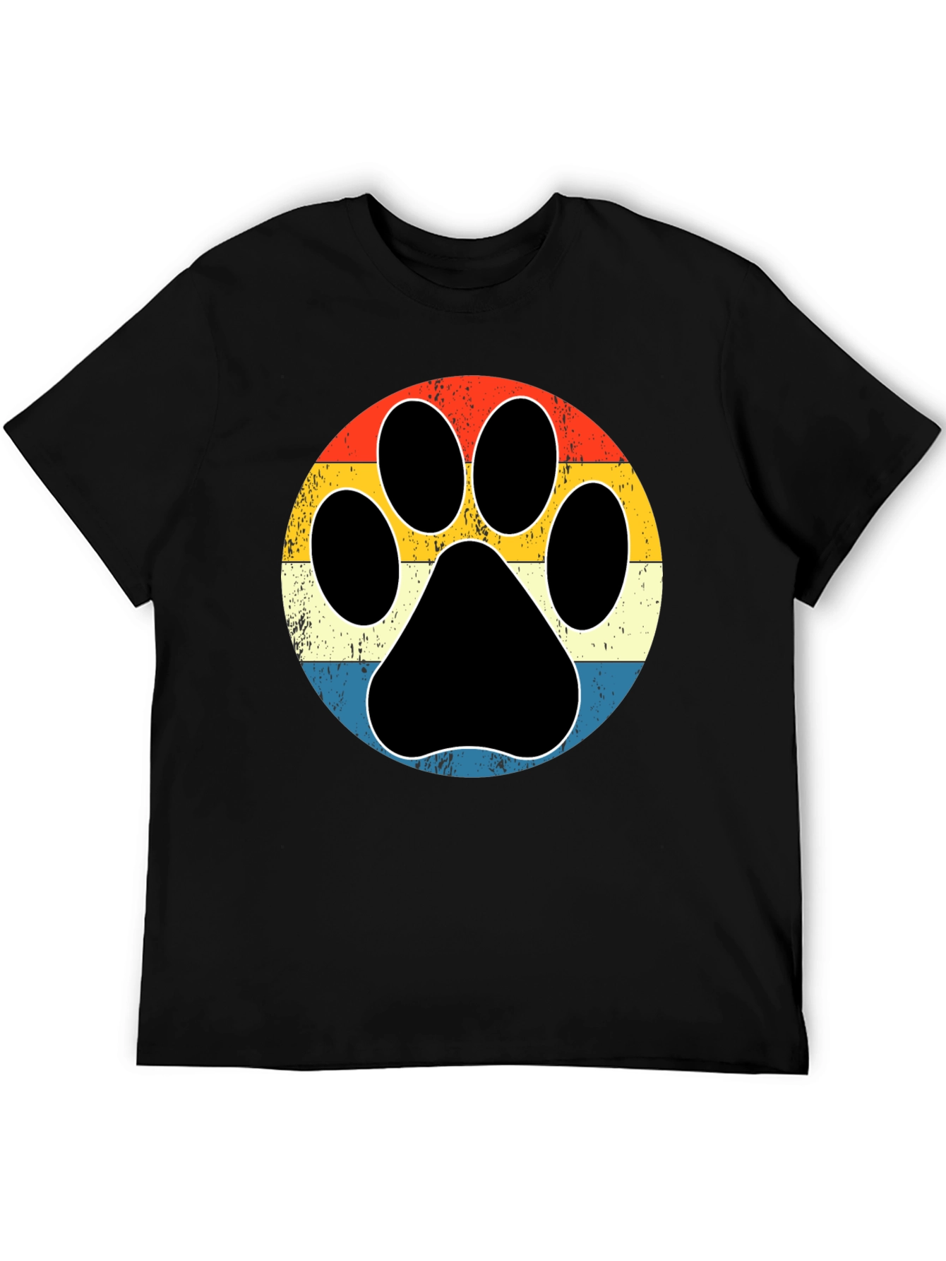 Retro Dog Paw Print Graphic Tee - Black