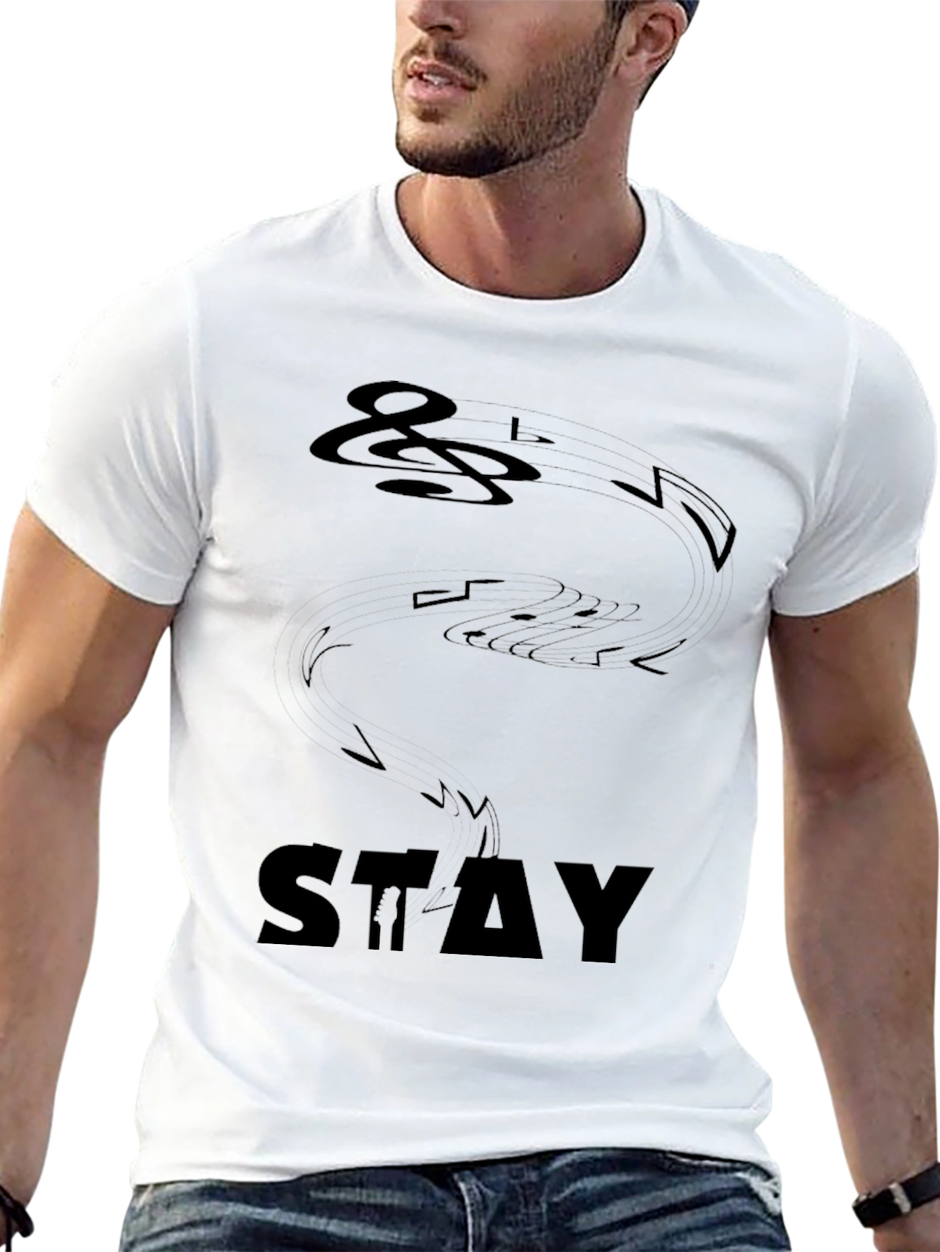 Stylish Black Stay Music Note Graphic Tee