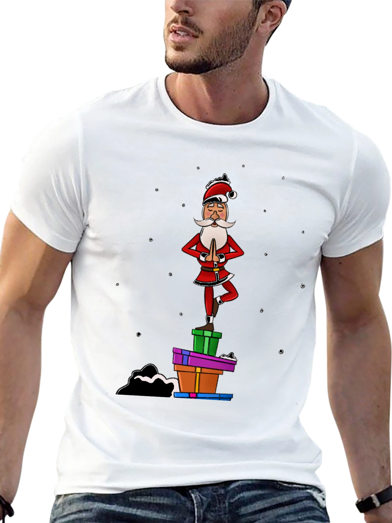 Yoga Santa Black T-Shirt - Christmas Holiday Fun