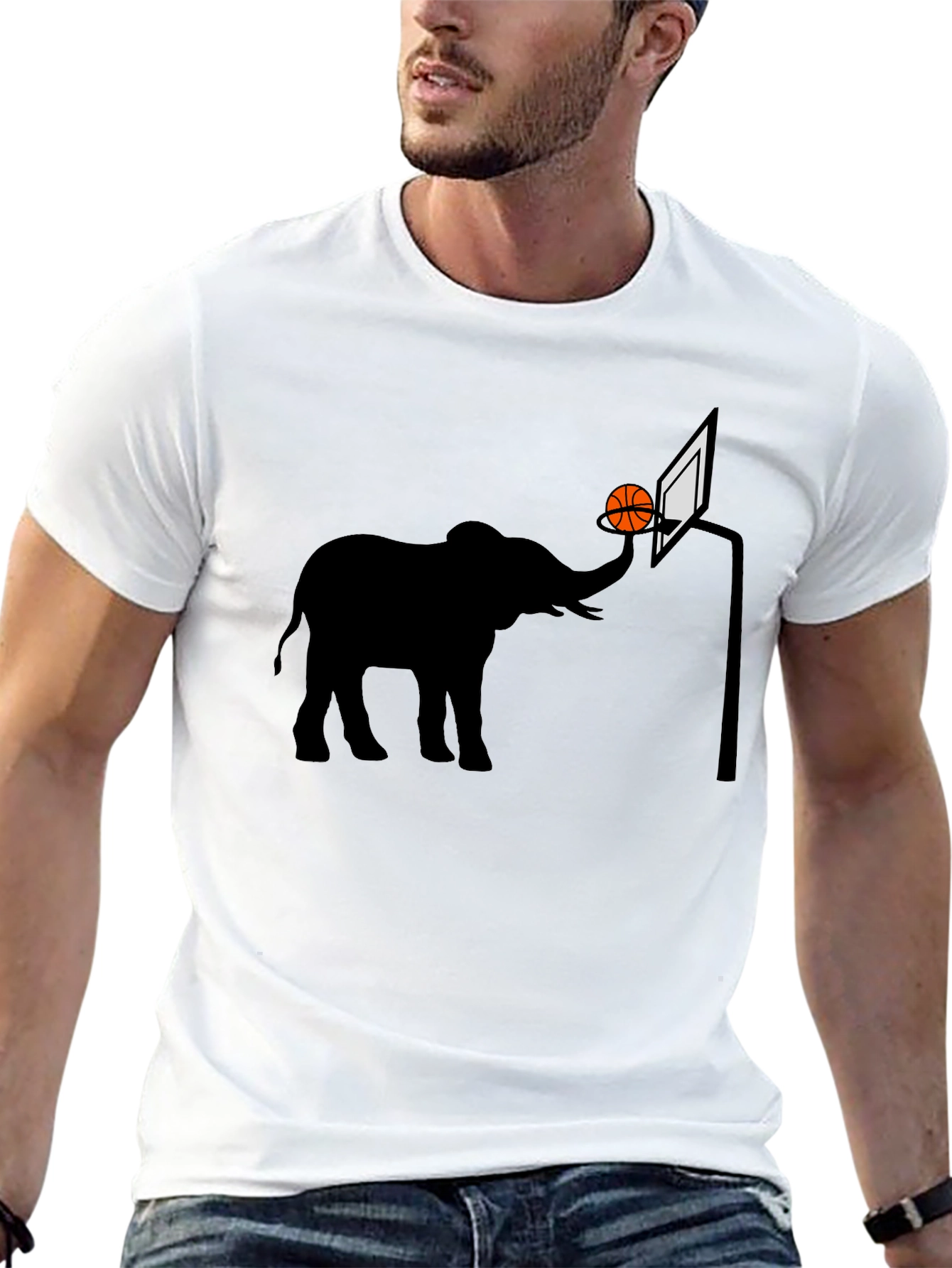 Elephant Basketball Graphic Tee - Novelty T-Shirt