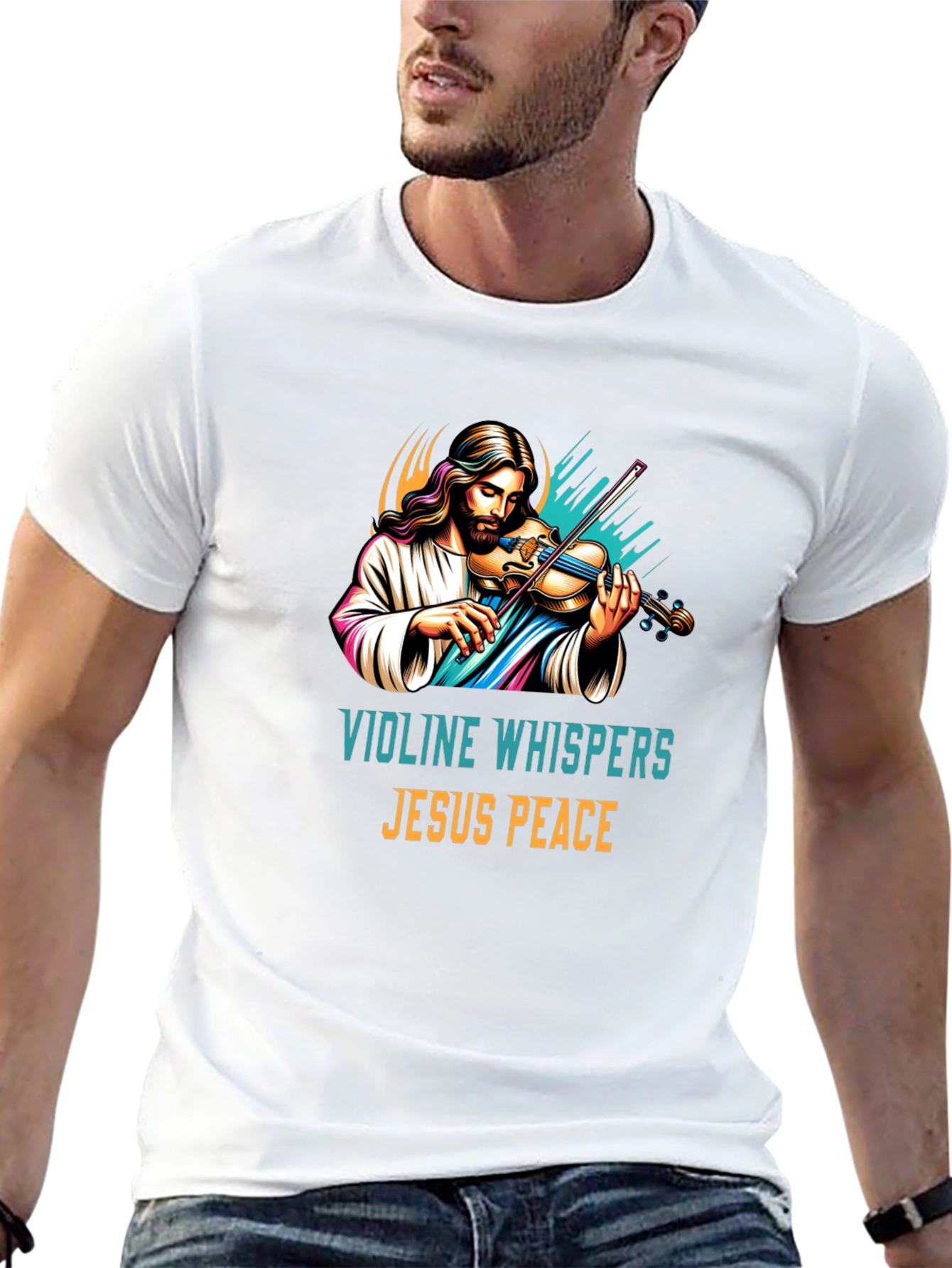 Violin Jesus Peace Graphic T-Shirt