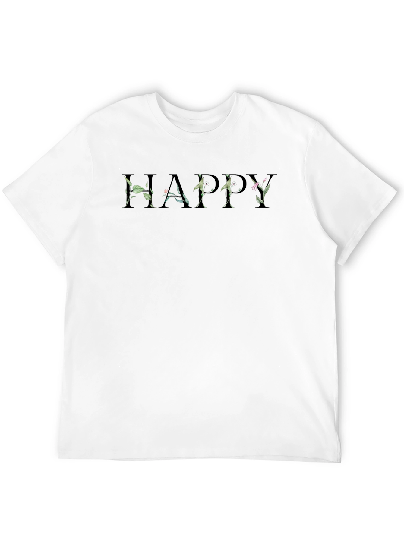 Floral Happy Black Crew Neck T-Shirt