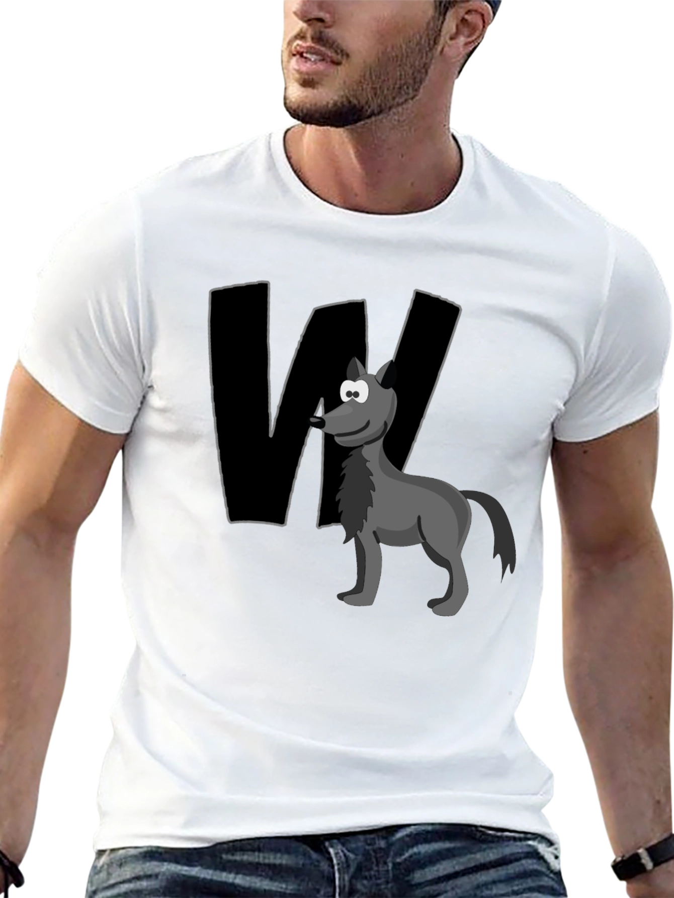 Wolf Cartoon Graphic Tee - Black Cotton Blend