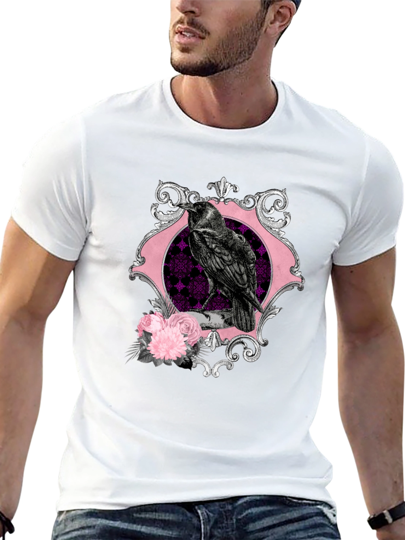 Raven & Roses Graphic Tee - Gothic Style