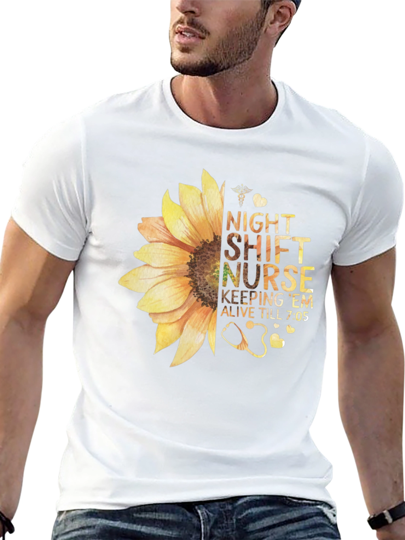 Night Shift Nurse Sunflower Graphic T-Shirt