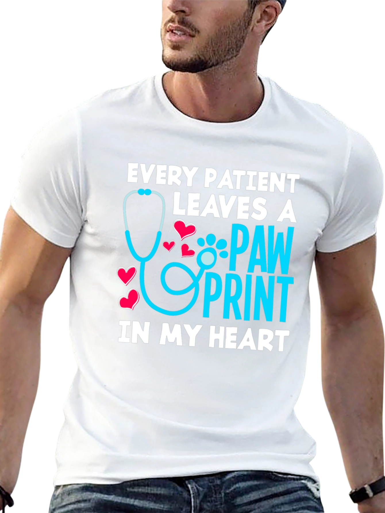 Veterinarian Paw Print Heart Graphic T-Shirt
