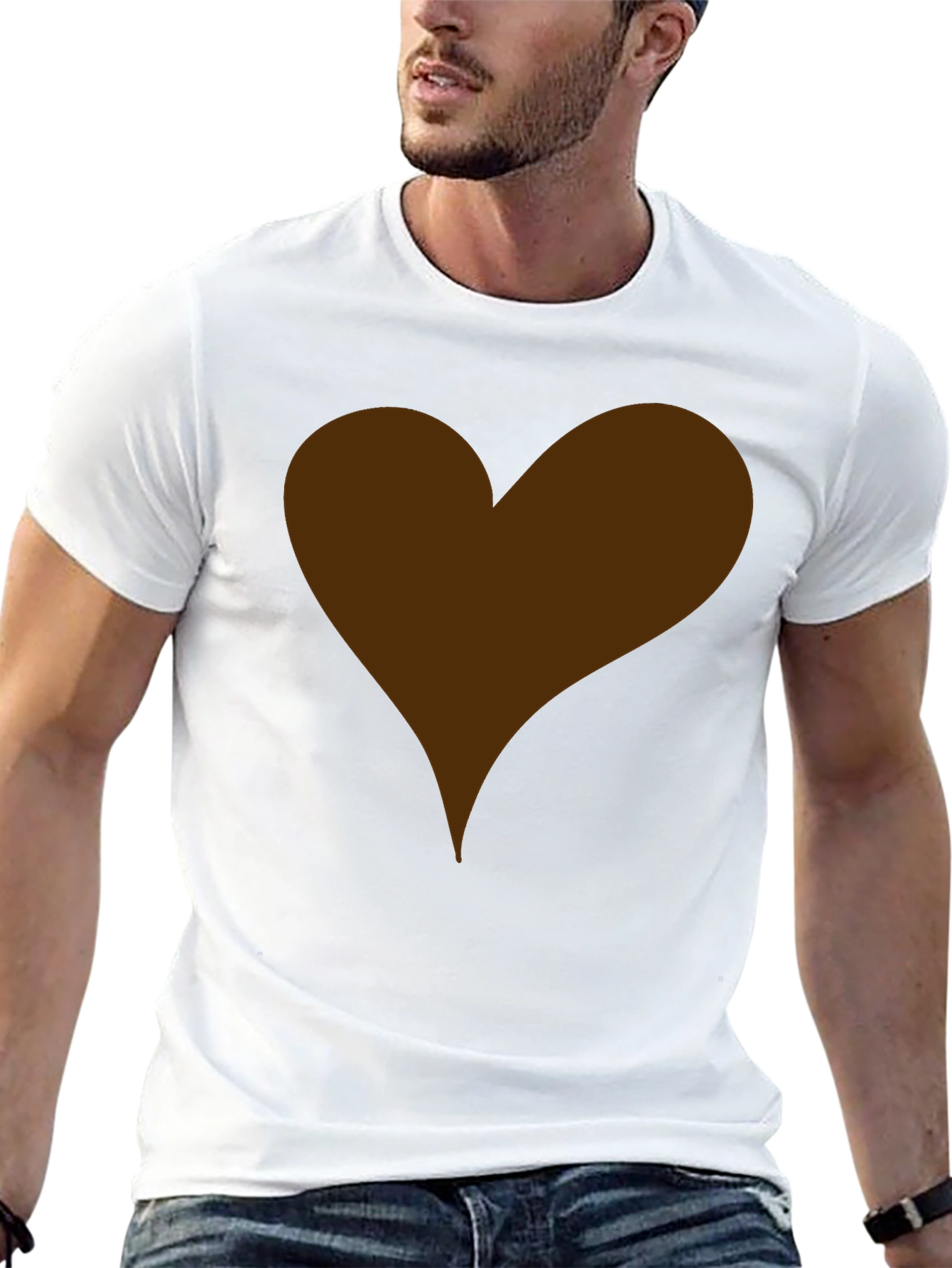 Black T-Shirt with Brown Heart Graphic