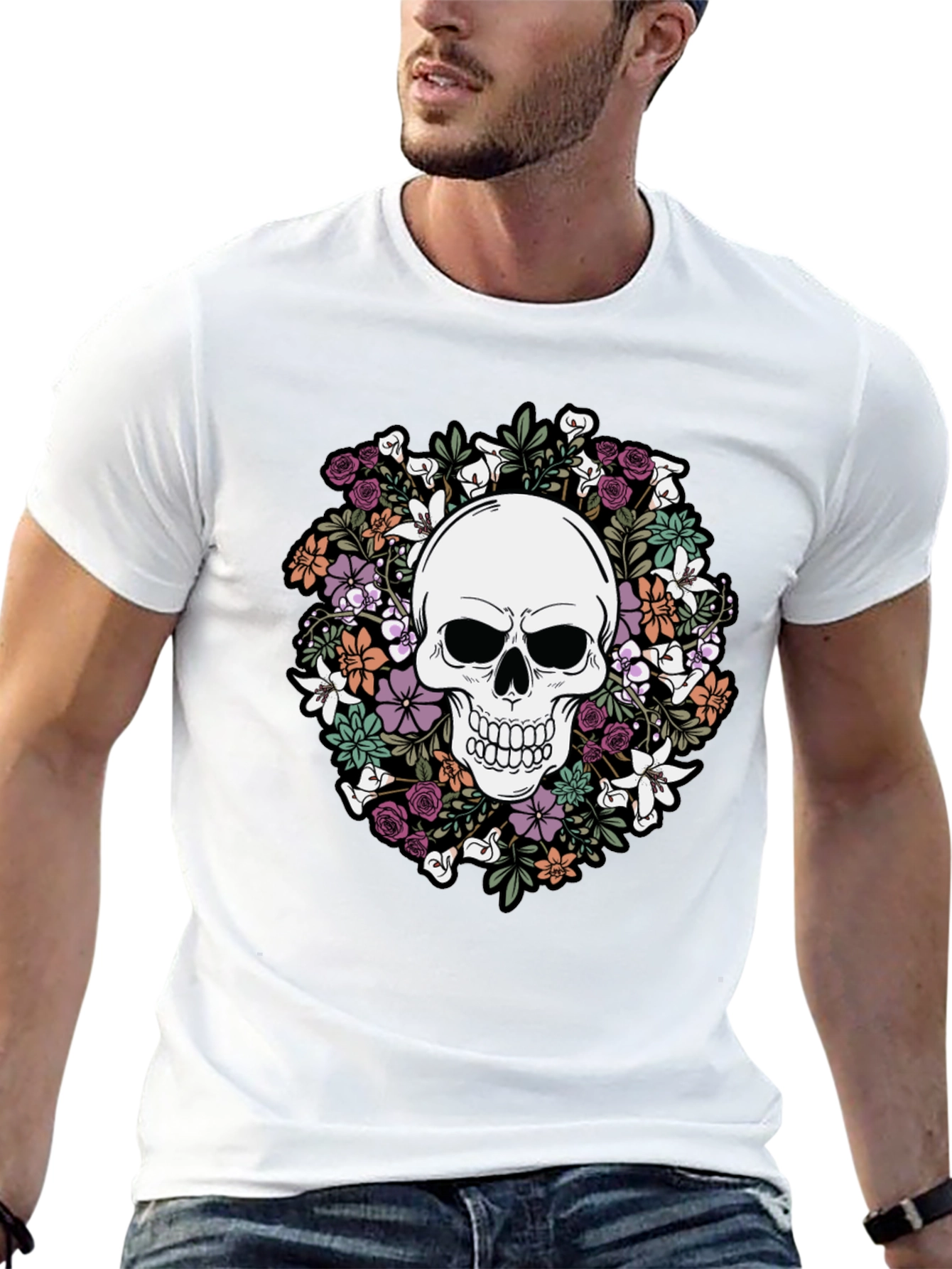 Floral Skull Graphic T-Shirt