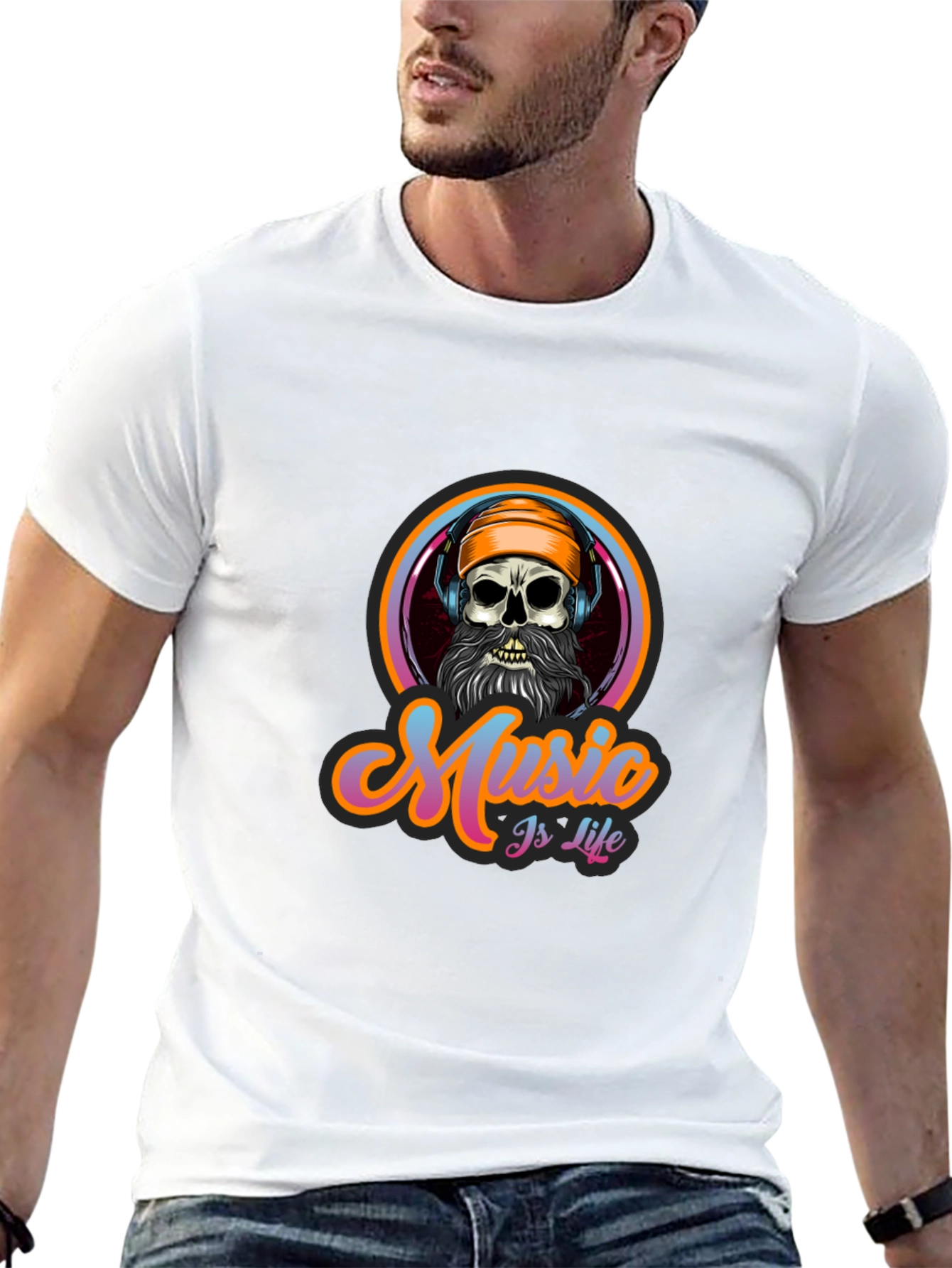 Music is Life Skull Graphic Tee - Black