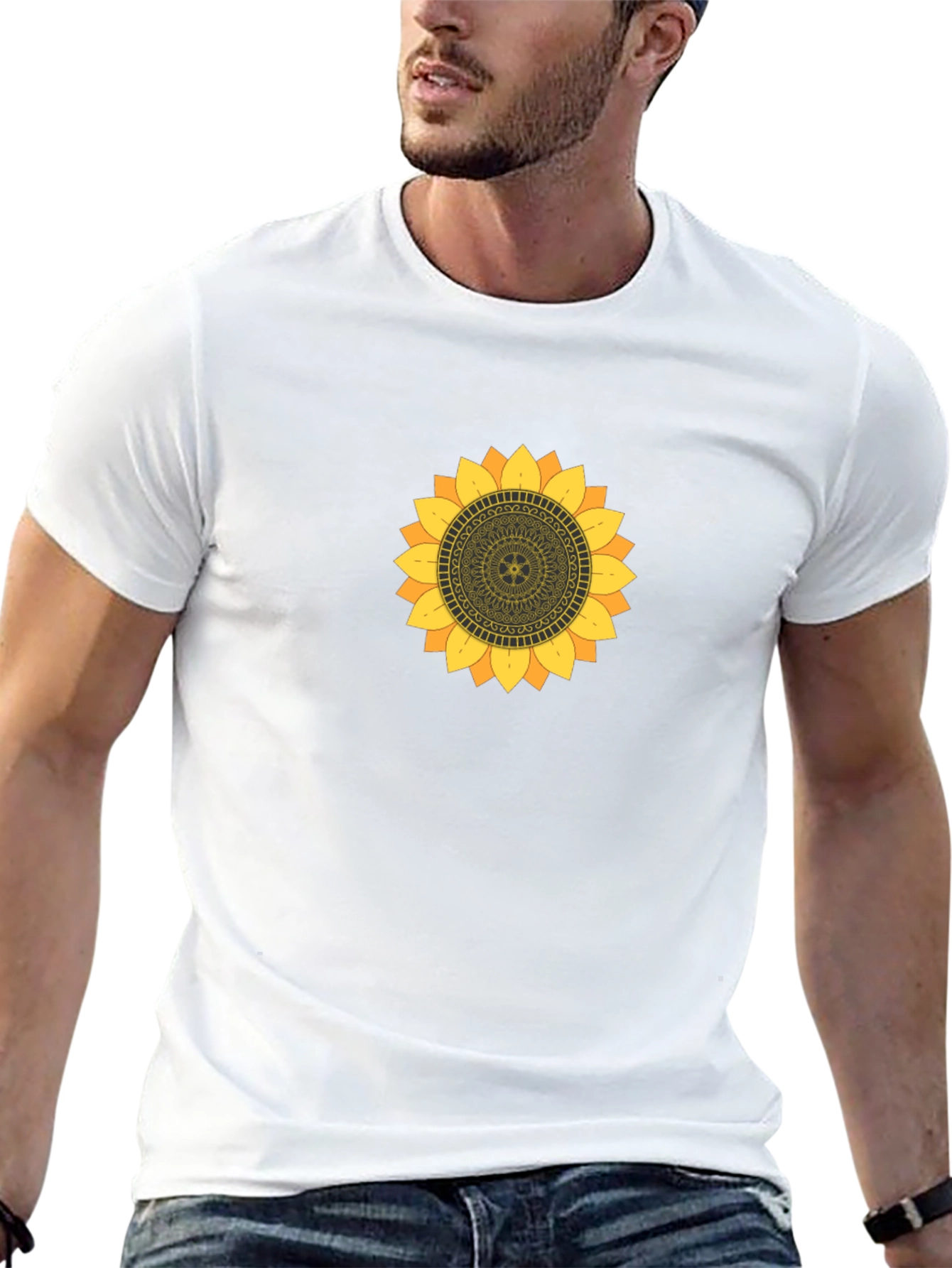 Sunflower Mandala Graphic Black T-Shirt
