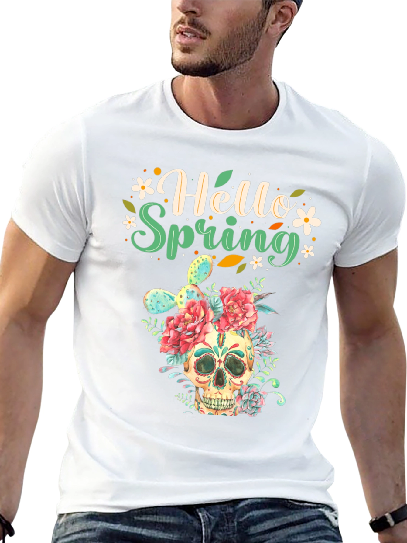 Floral Skull Hello Spring Graphic Tee