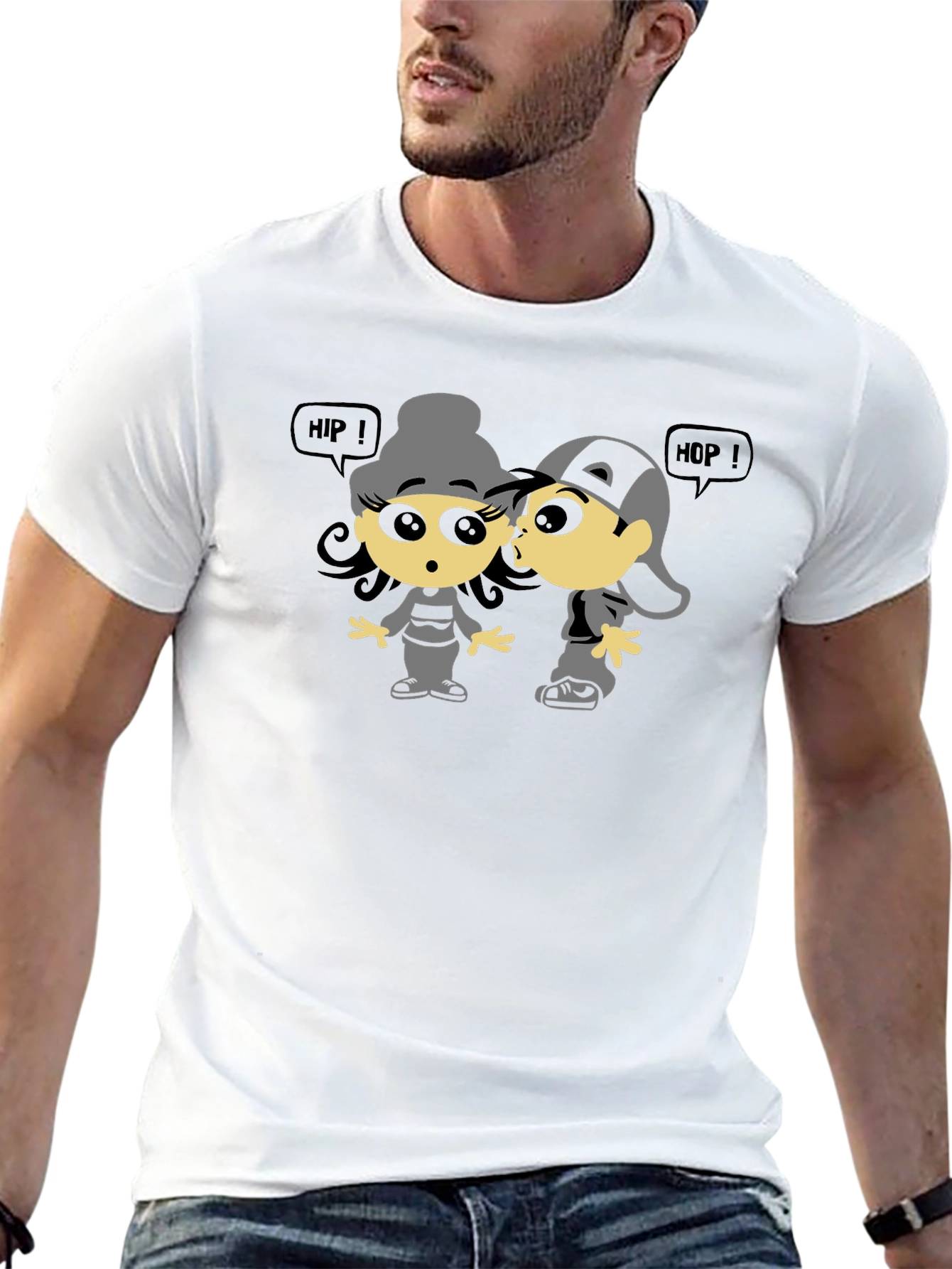 Hip Hop Cartoon Graphic Black T-Shirt