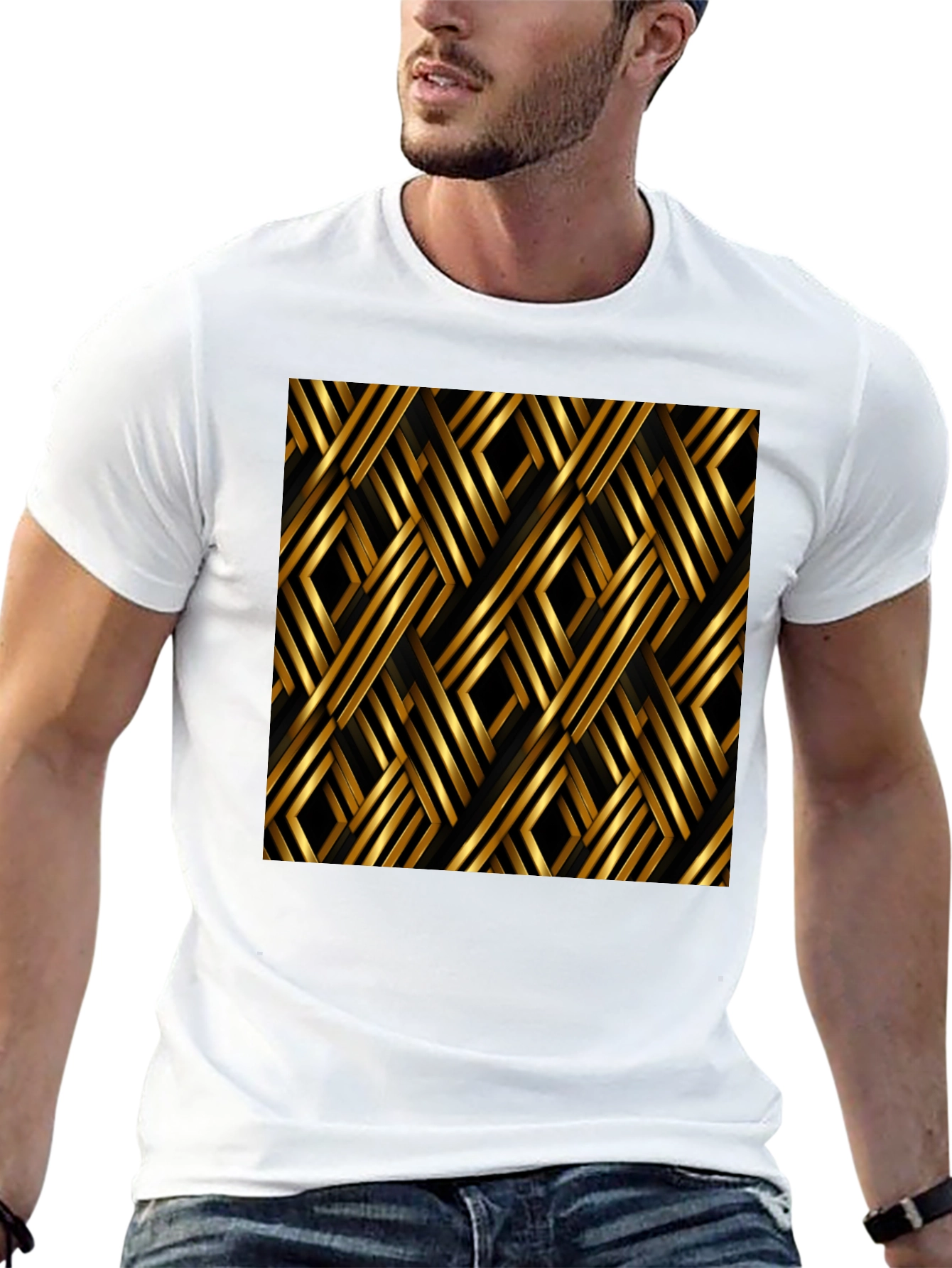 Geometric Gold Pattern Black T-Shirt
