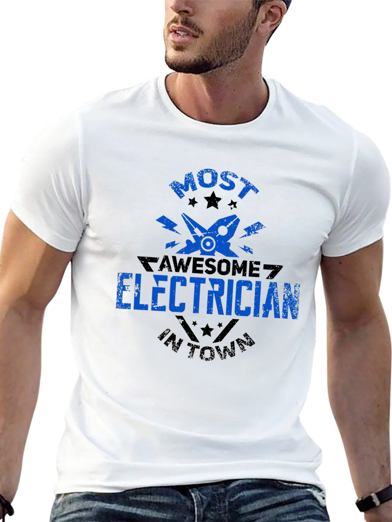 Awesome Electrician T-Shirt - Black Crew Neck