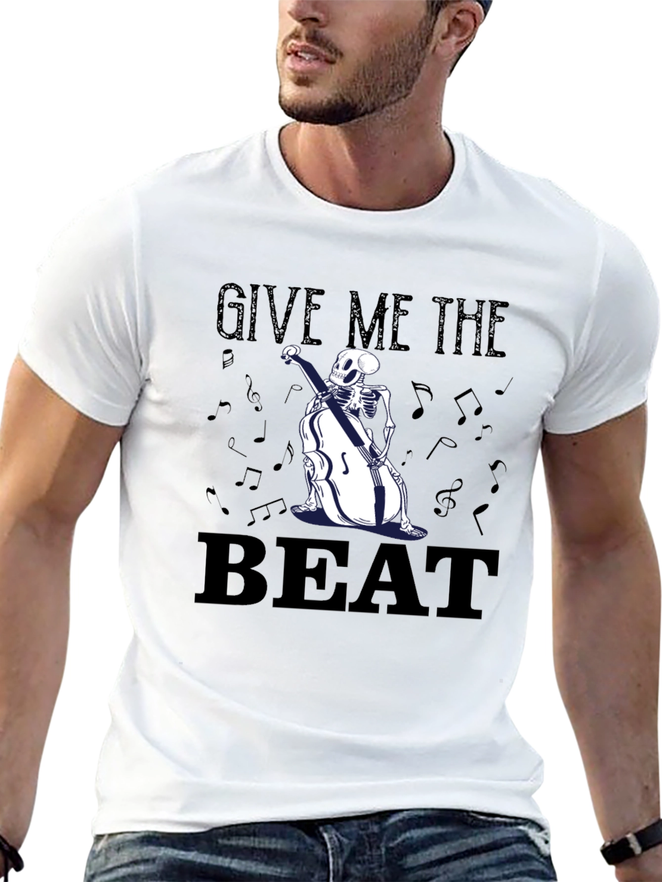 Give Me The Beat Skeleton Bassist Graphic T-Shirt
