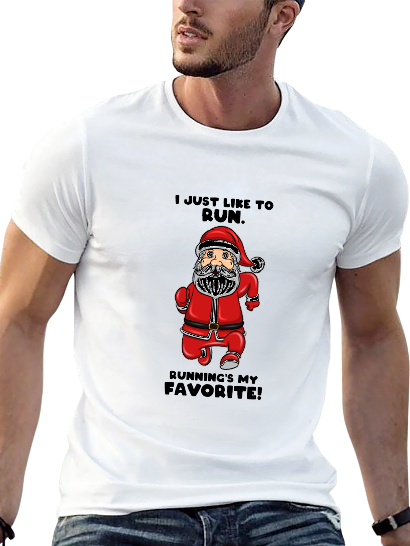 Santa Running T-Shirt - Christmas Holiday Tee