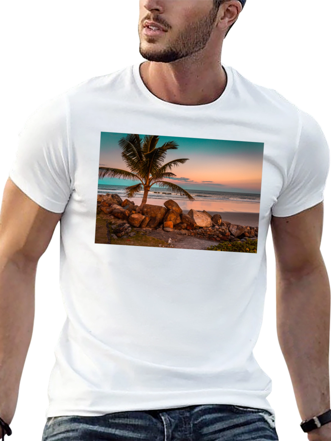 Tropical Beach Sunset Graphic T-Shirt