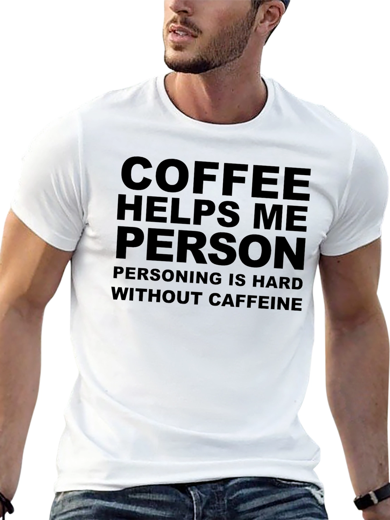Coffee Helps Me Person Black T-Shirt