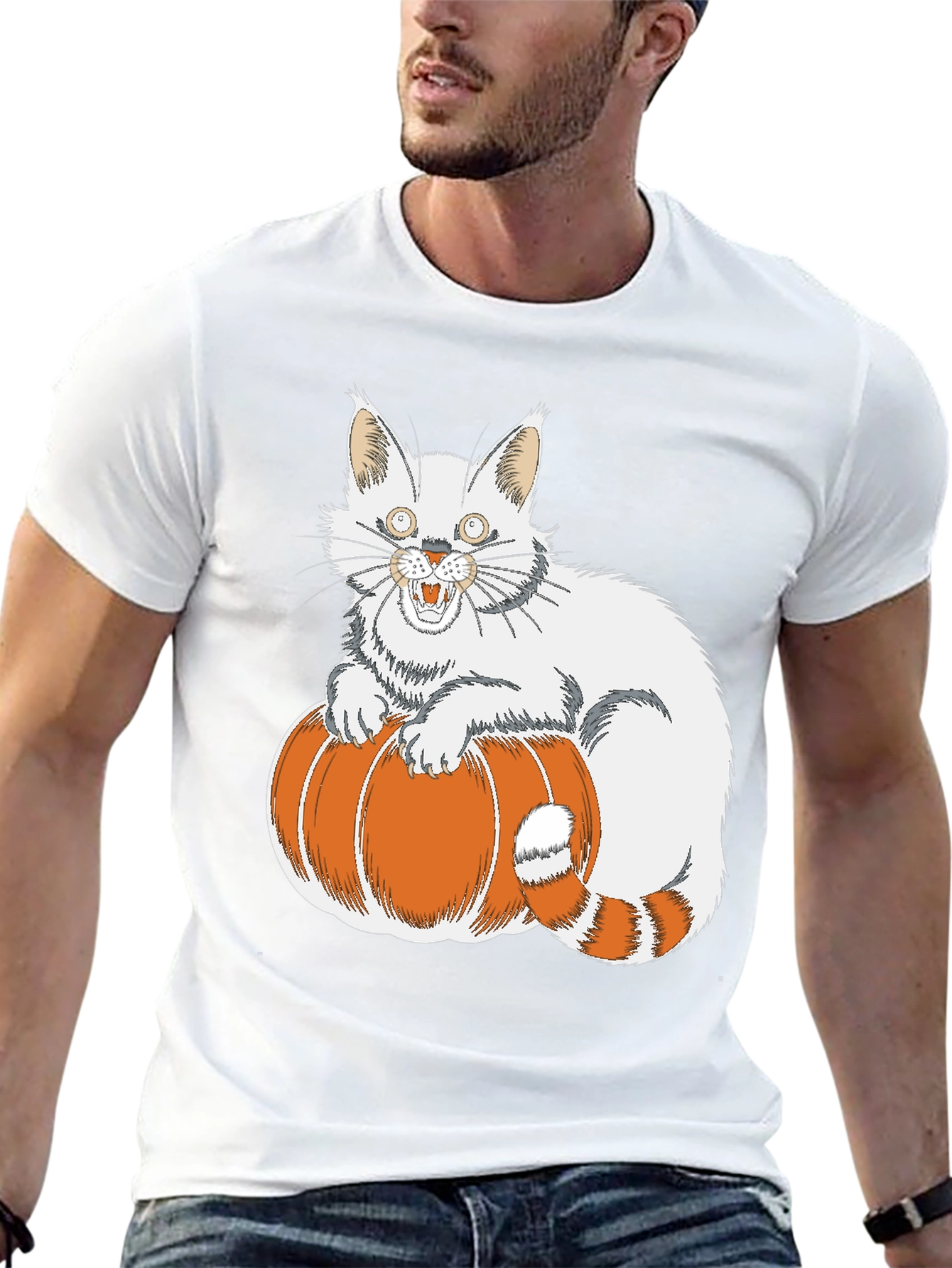 Halloween Cat on Pumpkin T-Shirt