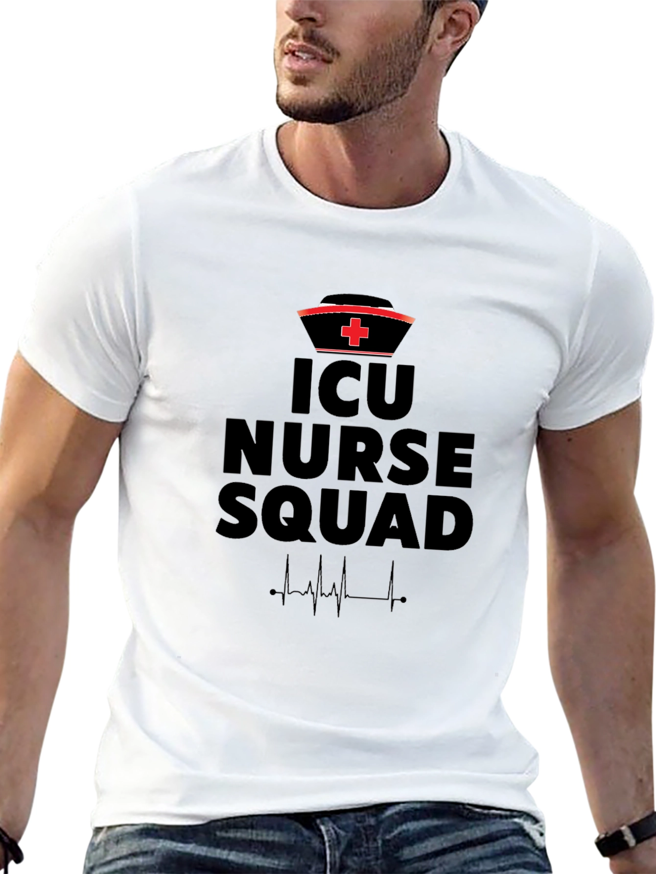 ICU Nurse Squad Black T-Shirt - Heartbeat Design
