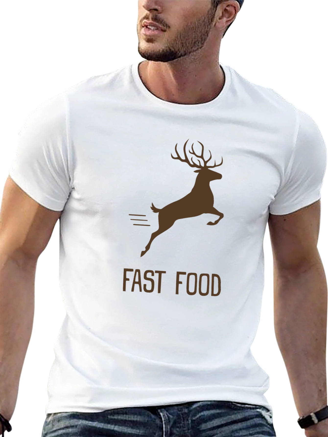 Fast Food Deer Graphic Tee - Soft Black Cotton