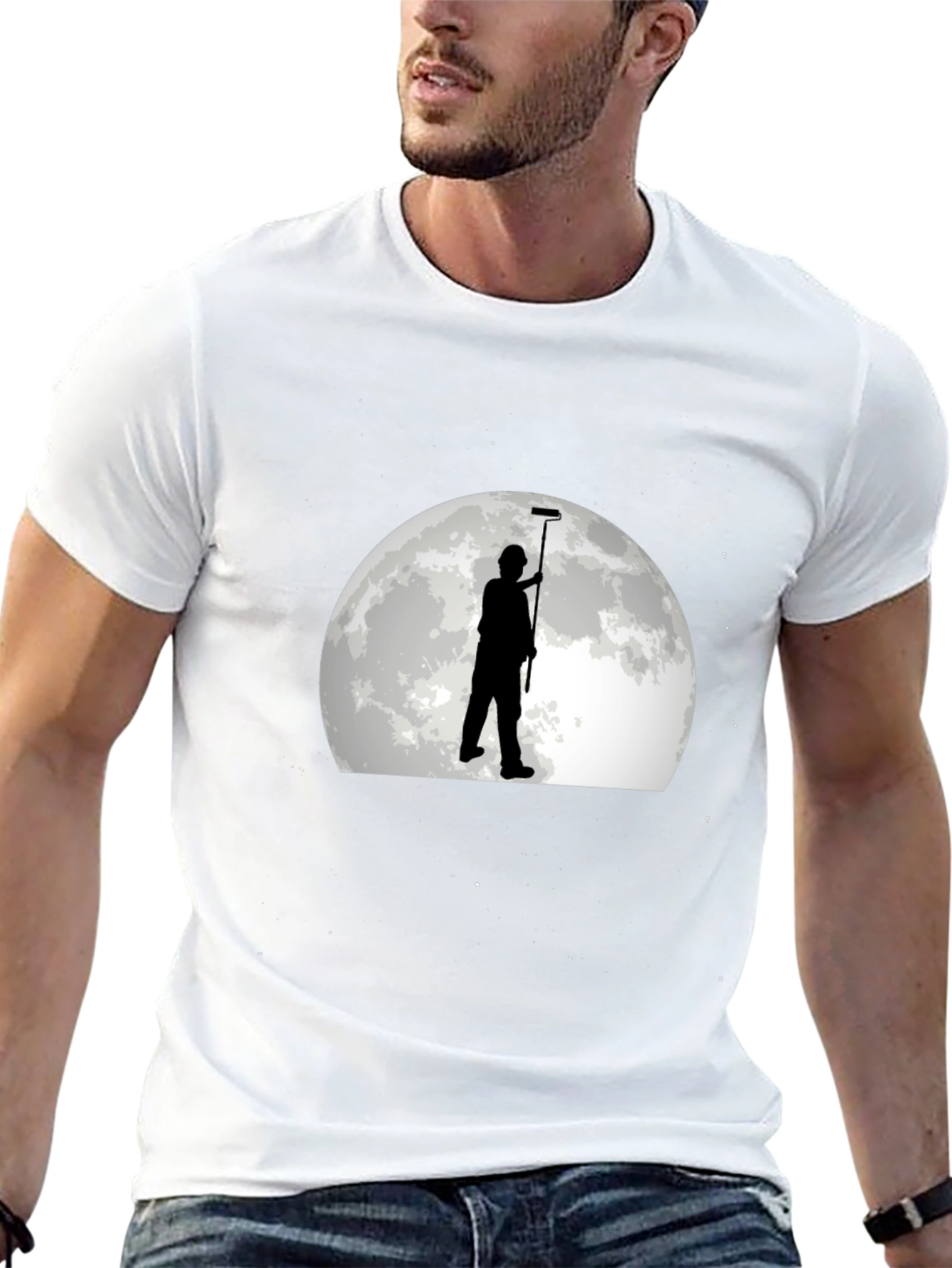 Painter on Moon Graphic Tee - Black Cotton T-Shirt