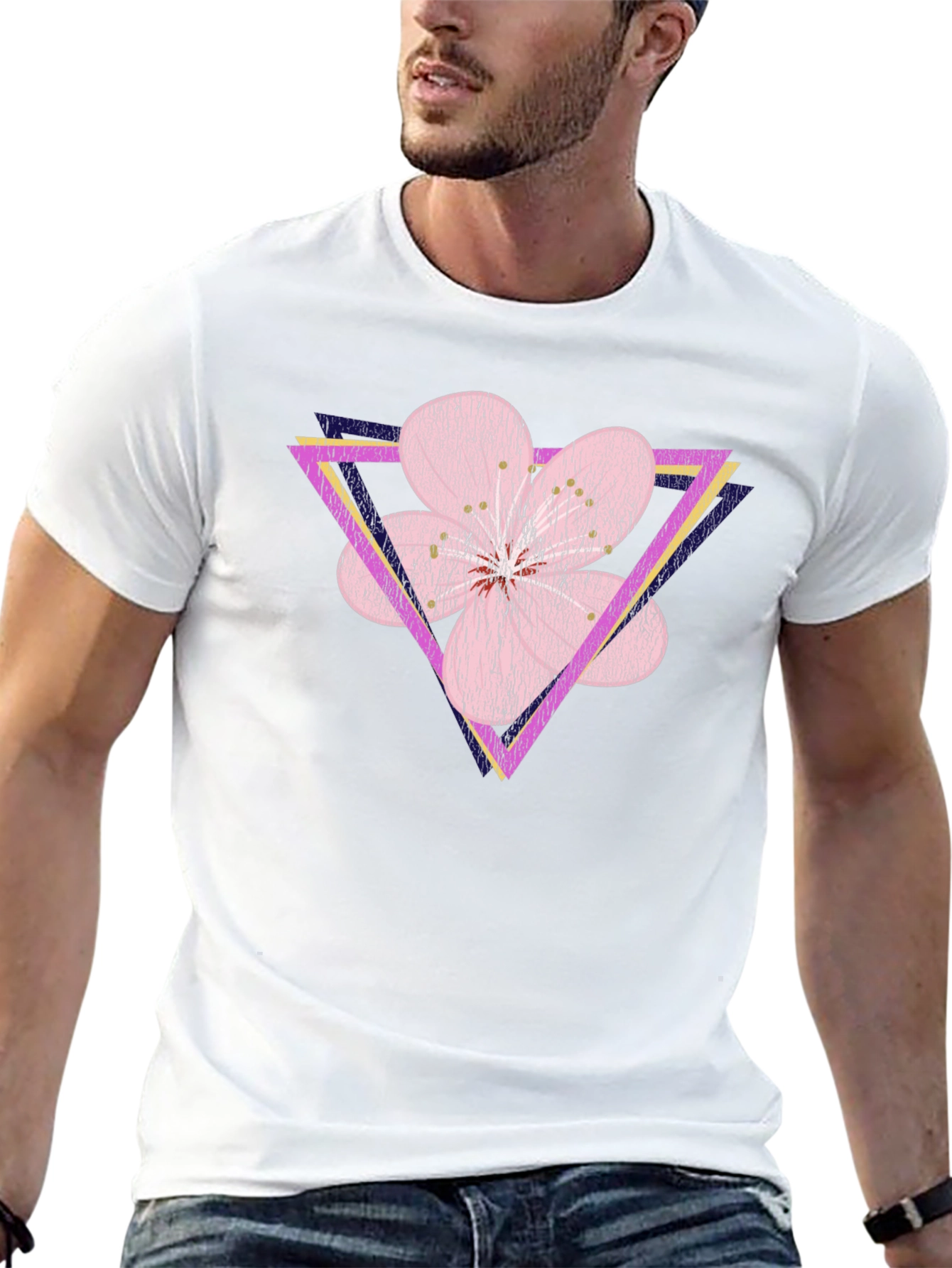 Geometric Floral T-Shirt - Abstract Flower Triangle Design