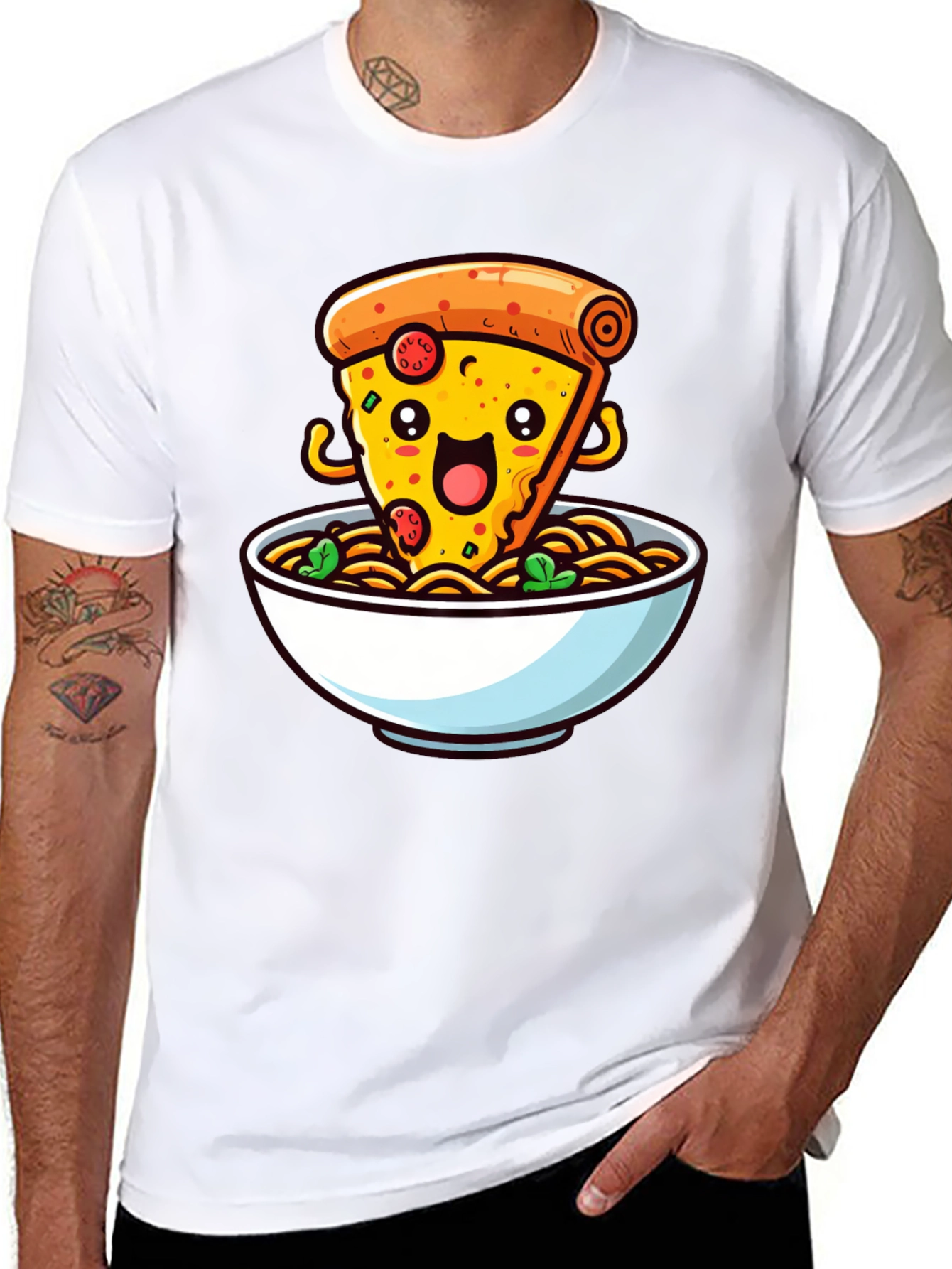 Pizza and Noodles Graphic T-Shirt - Black