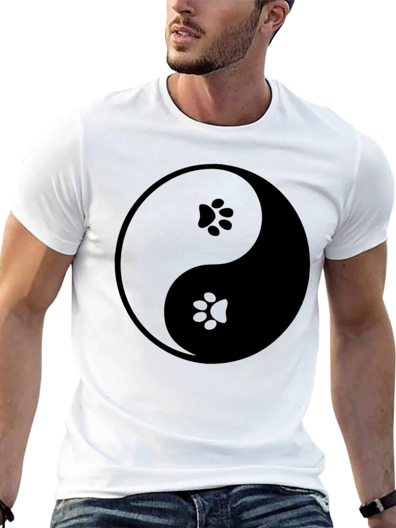 Yin Yang Paw Print T-Shirt - Balance & Style