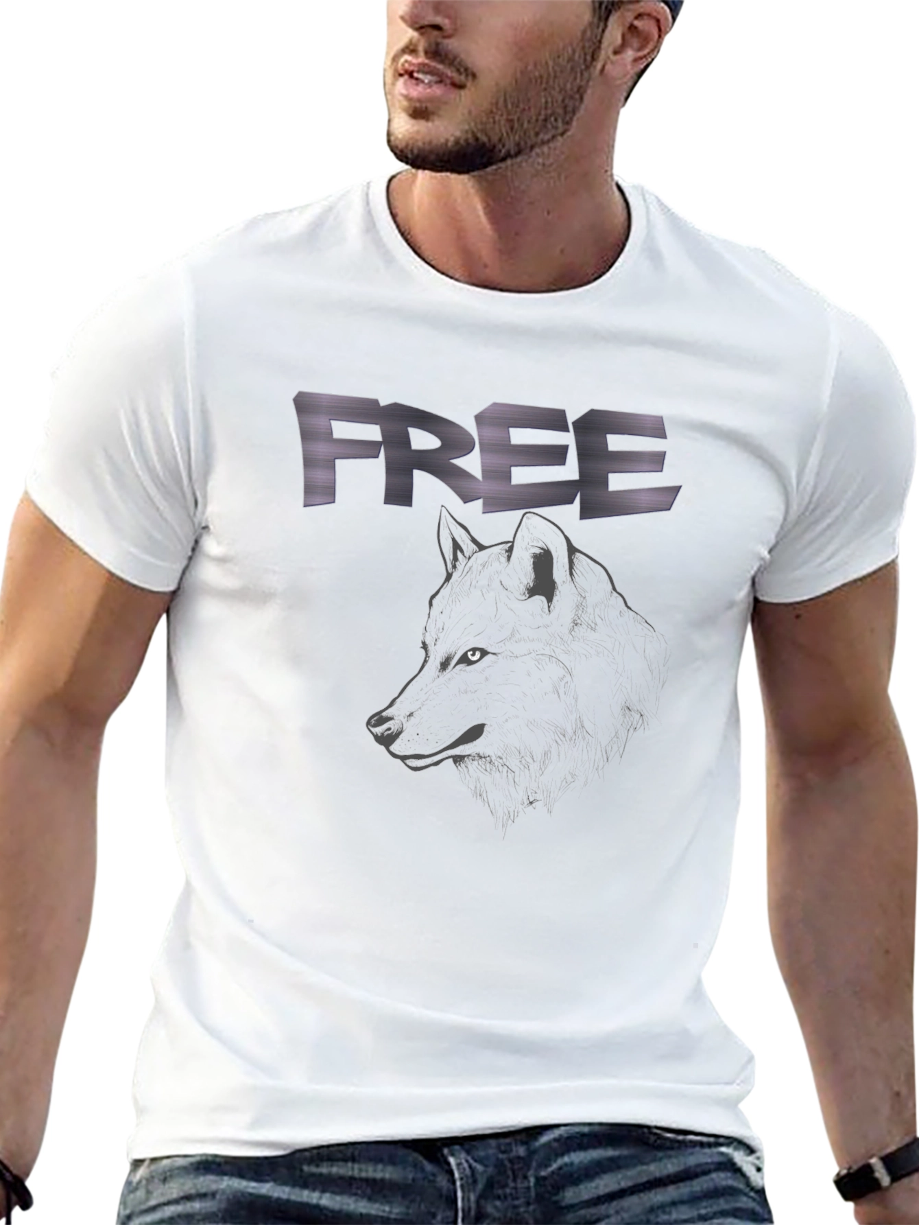 Free Wolf Graphic Black T-Shirt for Men