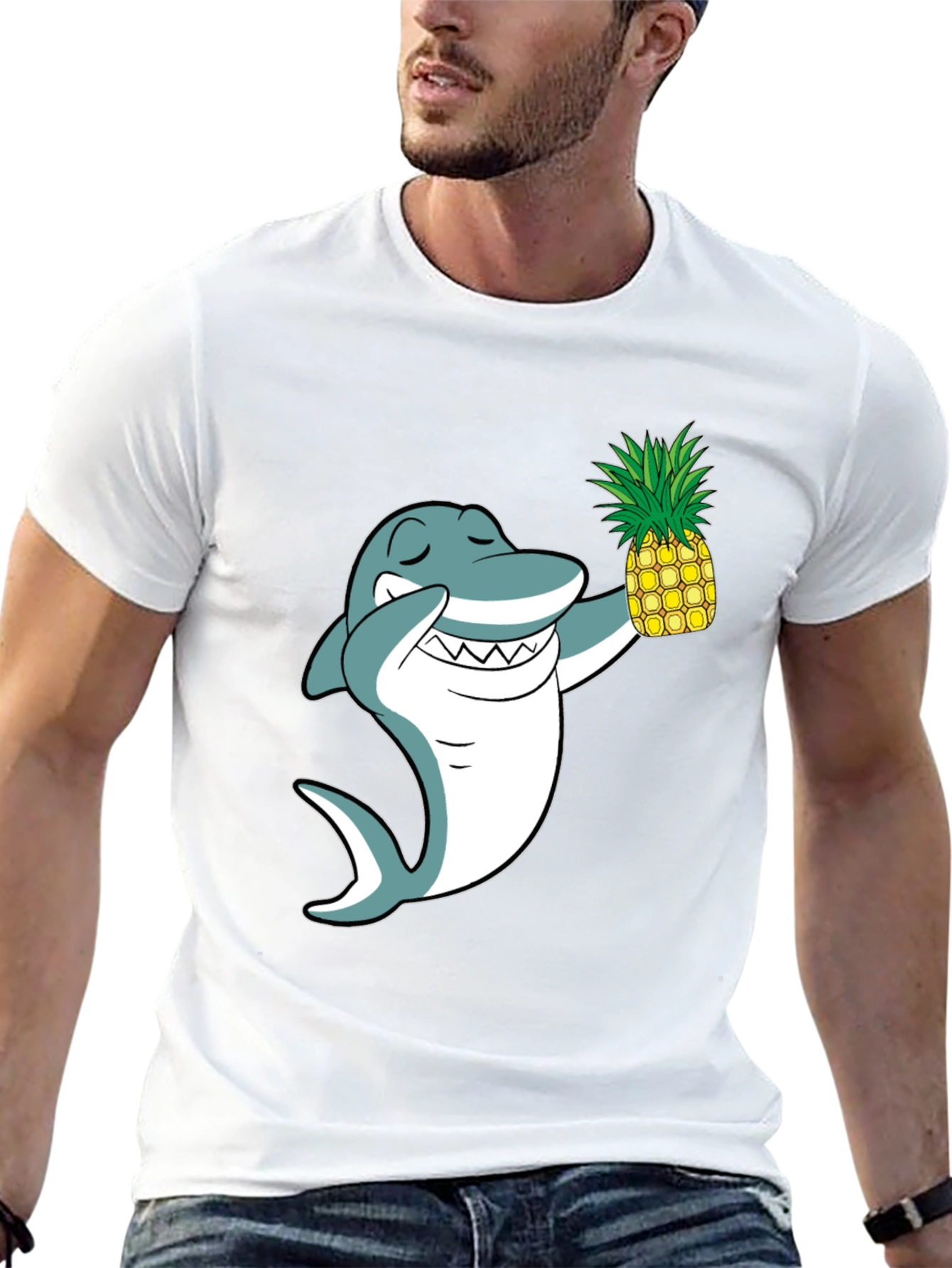 Shark with Pineapple Graphic T-Shirt