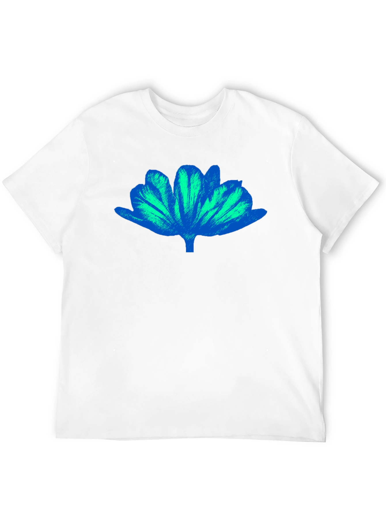 Blue Floral Print Mens Black T-Shirt